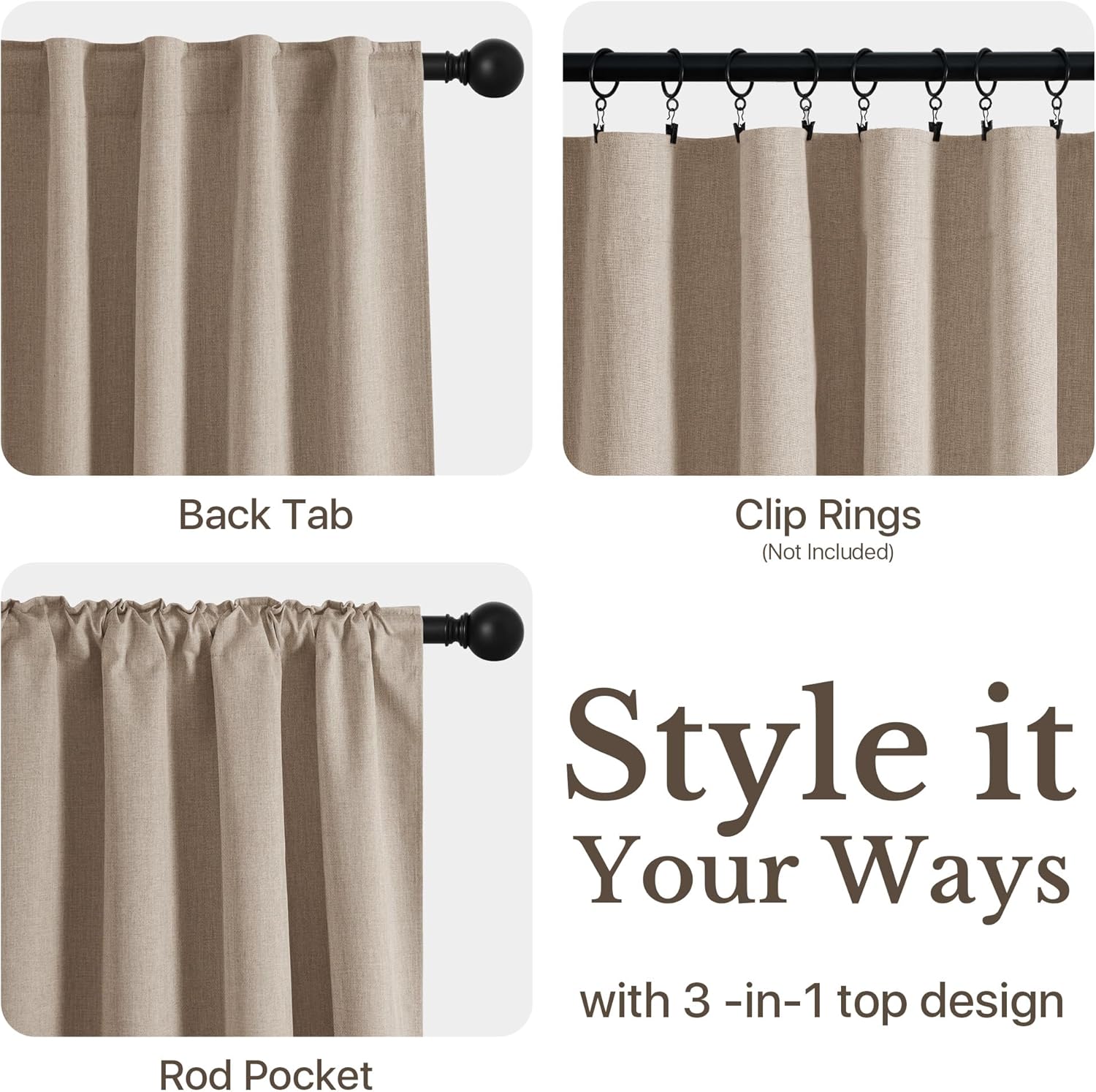 NICETOWN Scratch-Proof 100% Blackout Bedroom Curtains, High-Density Linen Blend Window Treatments Rod Pocket & Back Tab Thermal Drapes for Living Room, Sand, W52 x L84, 2 Panels