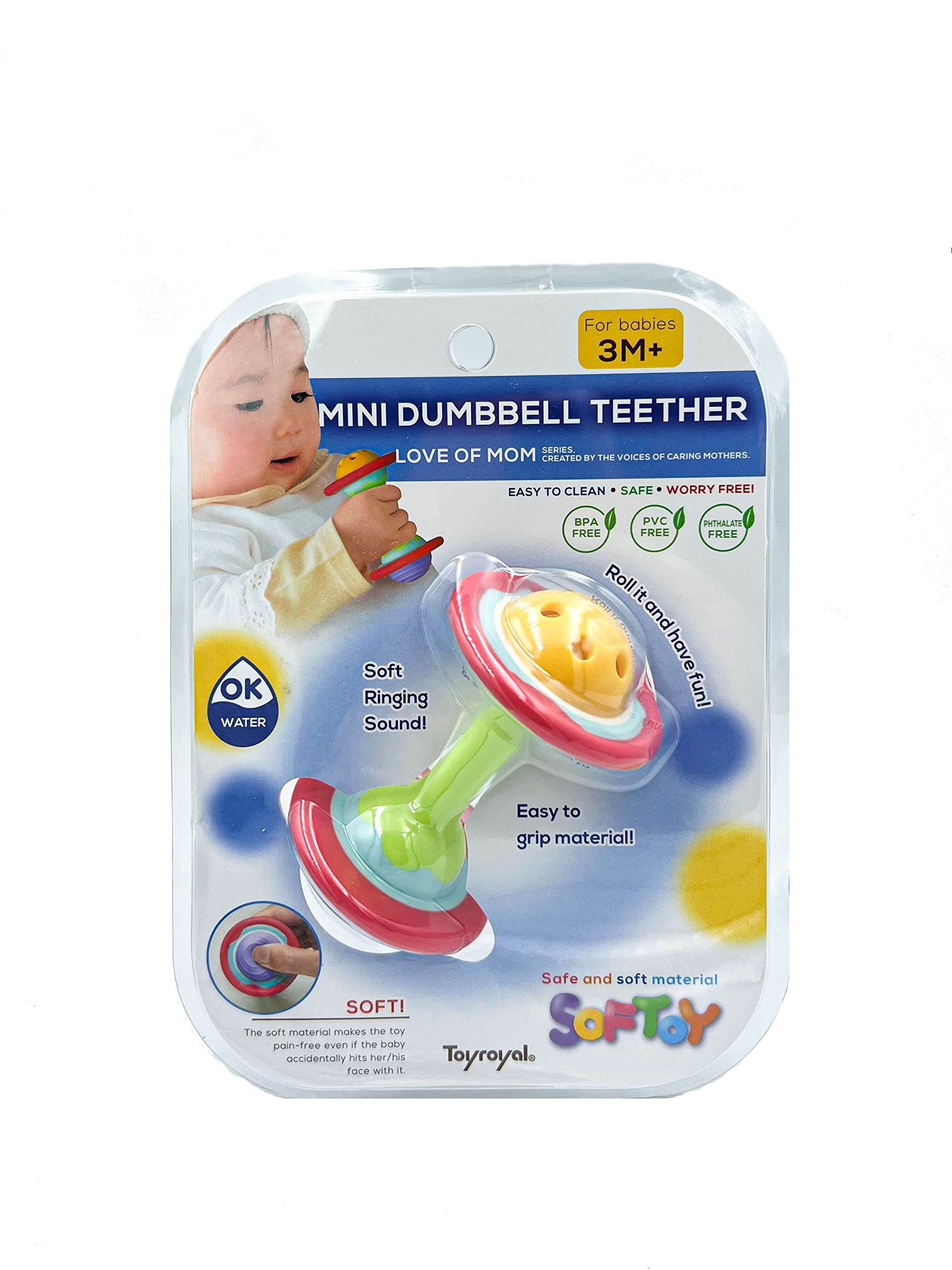 BaBeloved Mini Dumbbell Baby Teething Toys Multiple Sensory Montessori Baby Teether Toys Soft Food-Grade Teethers for Babies Rattling Teething Relief, Chew Toy for Babies 0-12 Months, BPA Free