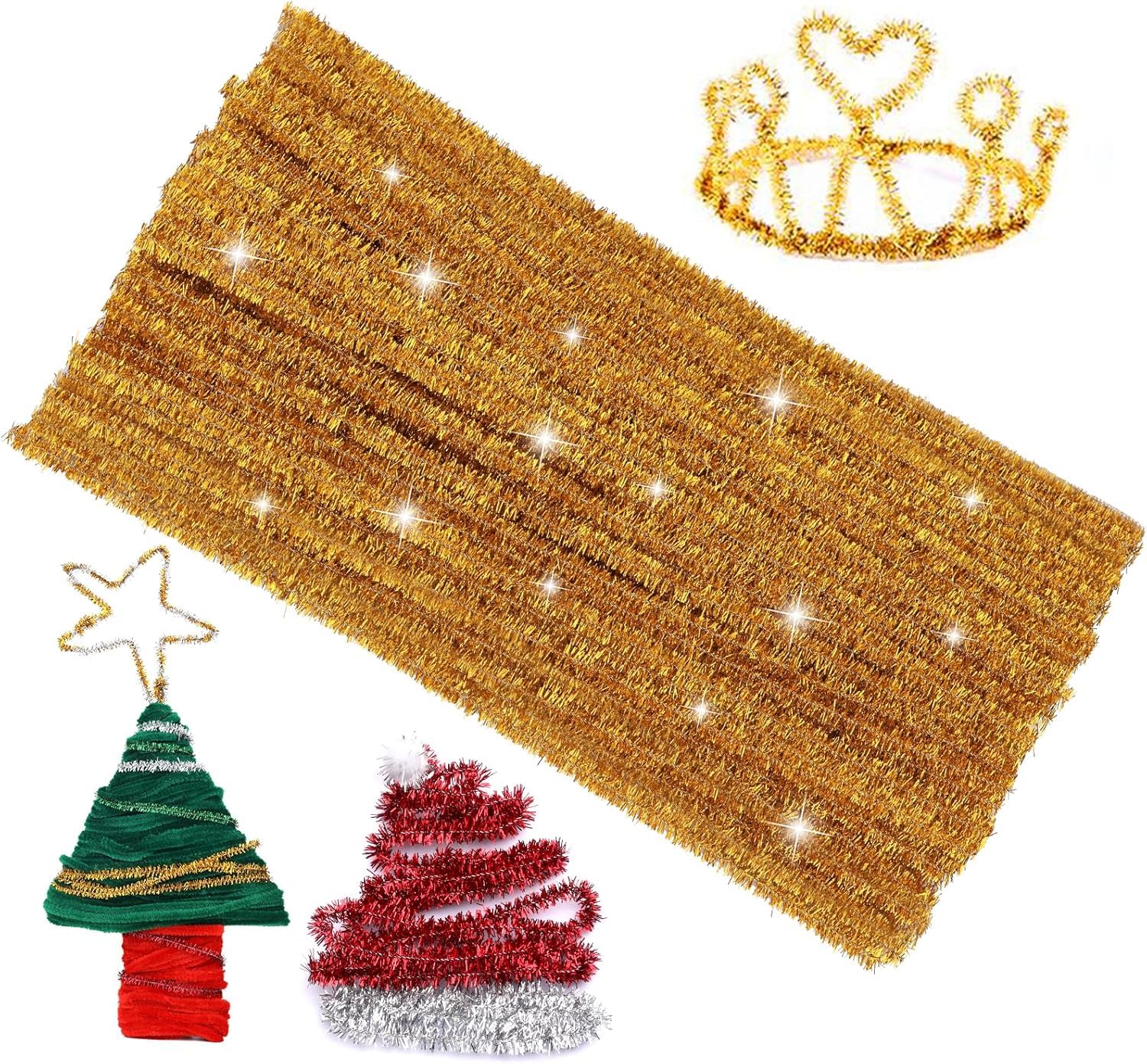 Just Flowers Pipe Cleaner for Craft, Sparkle Chennile Stems for DIY Craft, School Project Work, Christmas Decoration, Fuzzy Sticks Pipe Cleaner (Golden, 100 Pcs, 12 Inch Length)-image-35