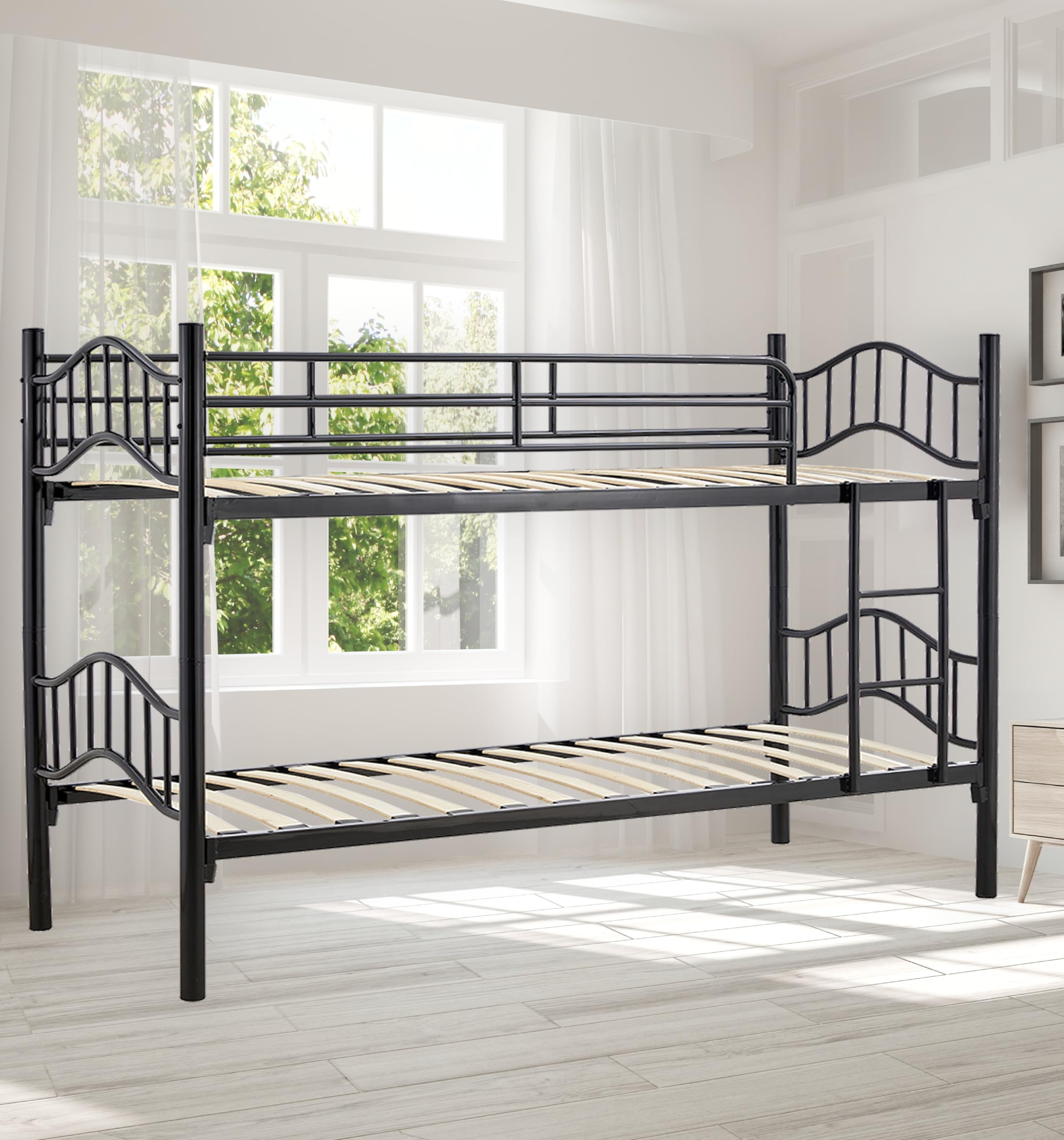 Arredo Stock Letto a castello in metallo con doghe in legno, 203x83x145.5 cm