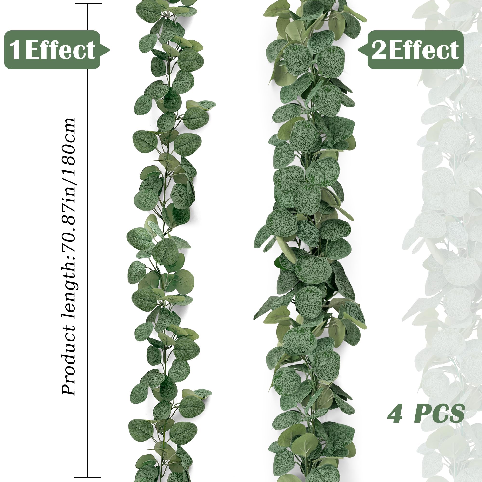 SHEPIN 4 Stück Eukalyptus Girlanden Künstliche, 1.8m Eukalyptus deko Hängepflanzen Eukalyptus Blätter Girlande Hochzeitsdeko für Hochzeit Tisch Frühlingsgirlande Blumenschmuck (4)