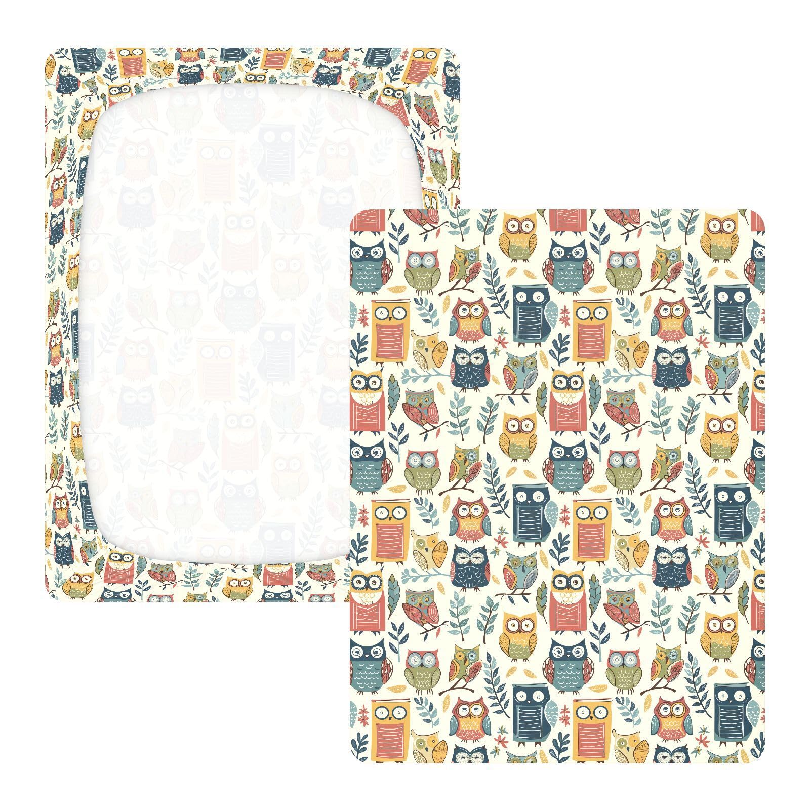 Library Owls - Lenzuola per culla in cotone morbido e traspirante, confezione da 1