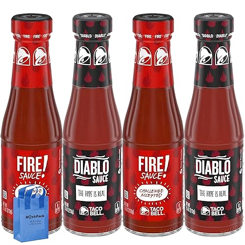 Surtido de salsa Taco Bill, paquete de 4 salsas Diablo y salsa de fuego, condimentos para tacos chips Quesadilla Burritos, 7.5 onzas cada uno con