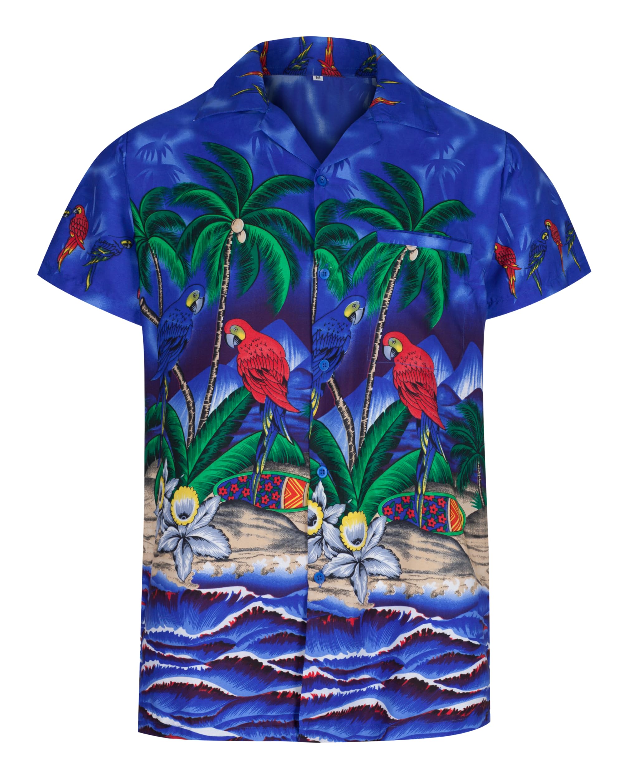 REDSTAR Mens Hawaiian Shirt Short Sleeve Parrot STAG Beach Holiday Bird Fancy Dress Hawaii (L, Blue)
