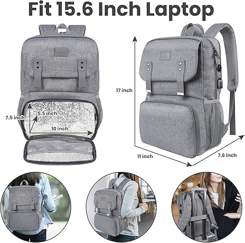Miniatura 5 de MATEIN Mochila de almuerzo para mujer, lonchera térmica térmica con lonchera integrada, bolsa de computadora de viaje resistente al agua, mochila