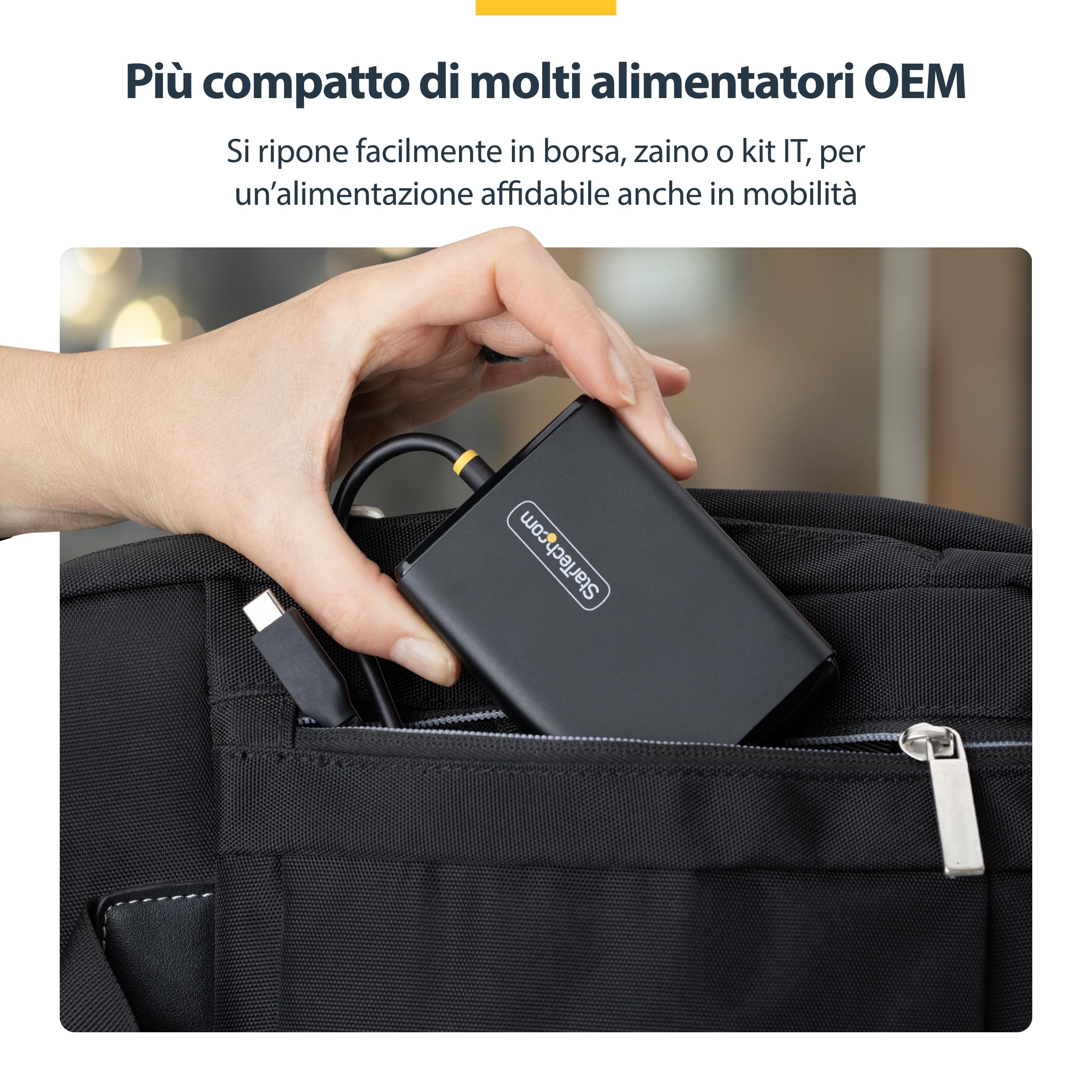 StarTech Caricatore USB-C 100W per Laptop, Cavo Integrato 1,5m, Dell XPS | Alimentatore da Viaggio con Ricarica Rapida per Notebook USB-C