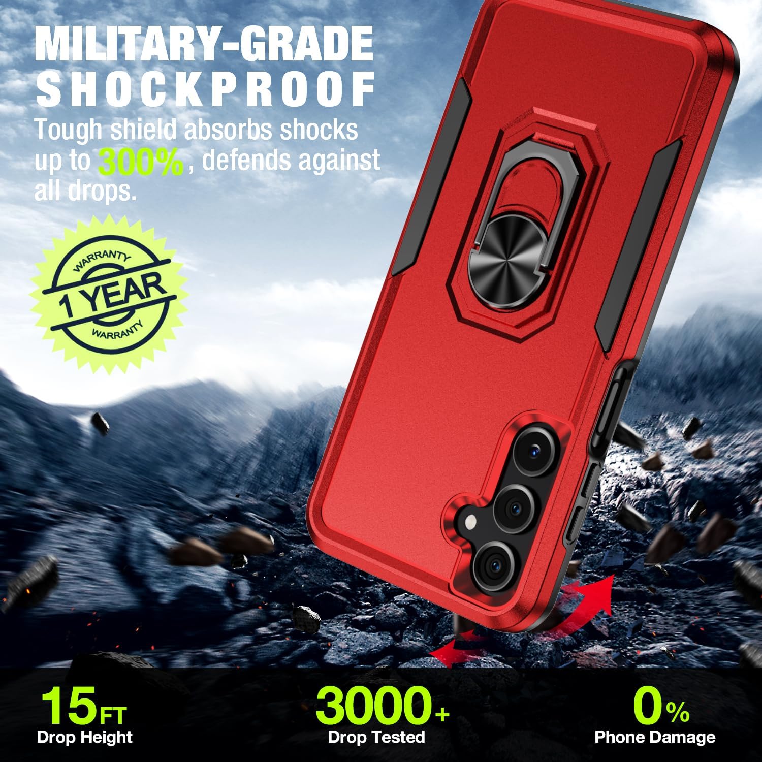 for Samsung Galaxy A16 5G Phone Case [15 FT Military Grade Drop Protection] with 2X Tempered Glass Screen Protector, Heavy-Duty Shockproof Magnetic Kickstand Case for Samsung Galaxy A16 5G (Red) thumbnail