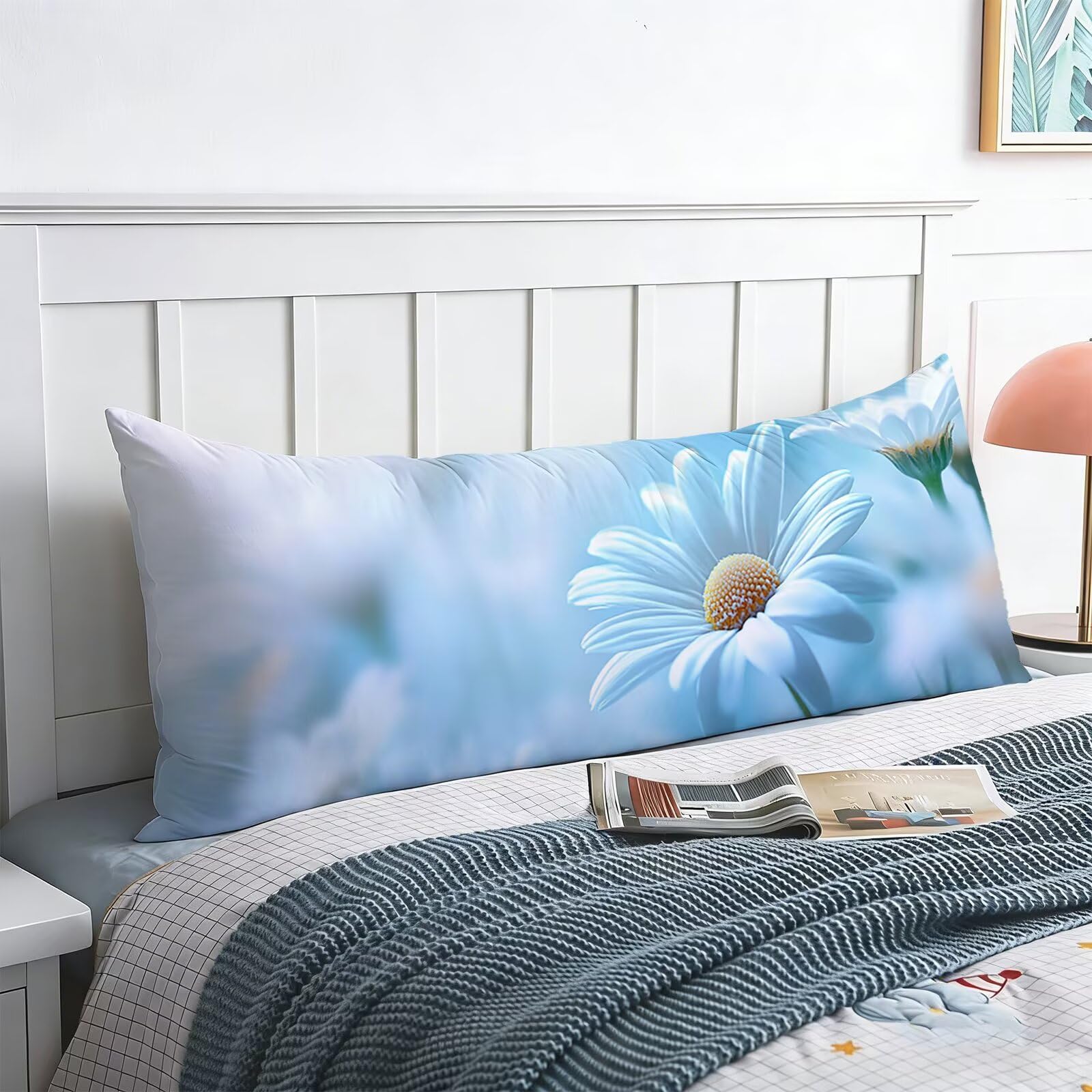 Poszewka na poduszkę dla osób śpiących na boku, 60 x 160 cm, niebieska, 1 sztuka, lniana poszewka na poduszkę, na sofę, dekoracyjna, miękka, oddychająca, dwustronna, wiosenna dekoracja f0-305