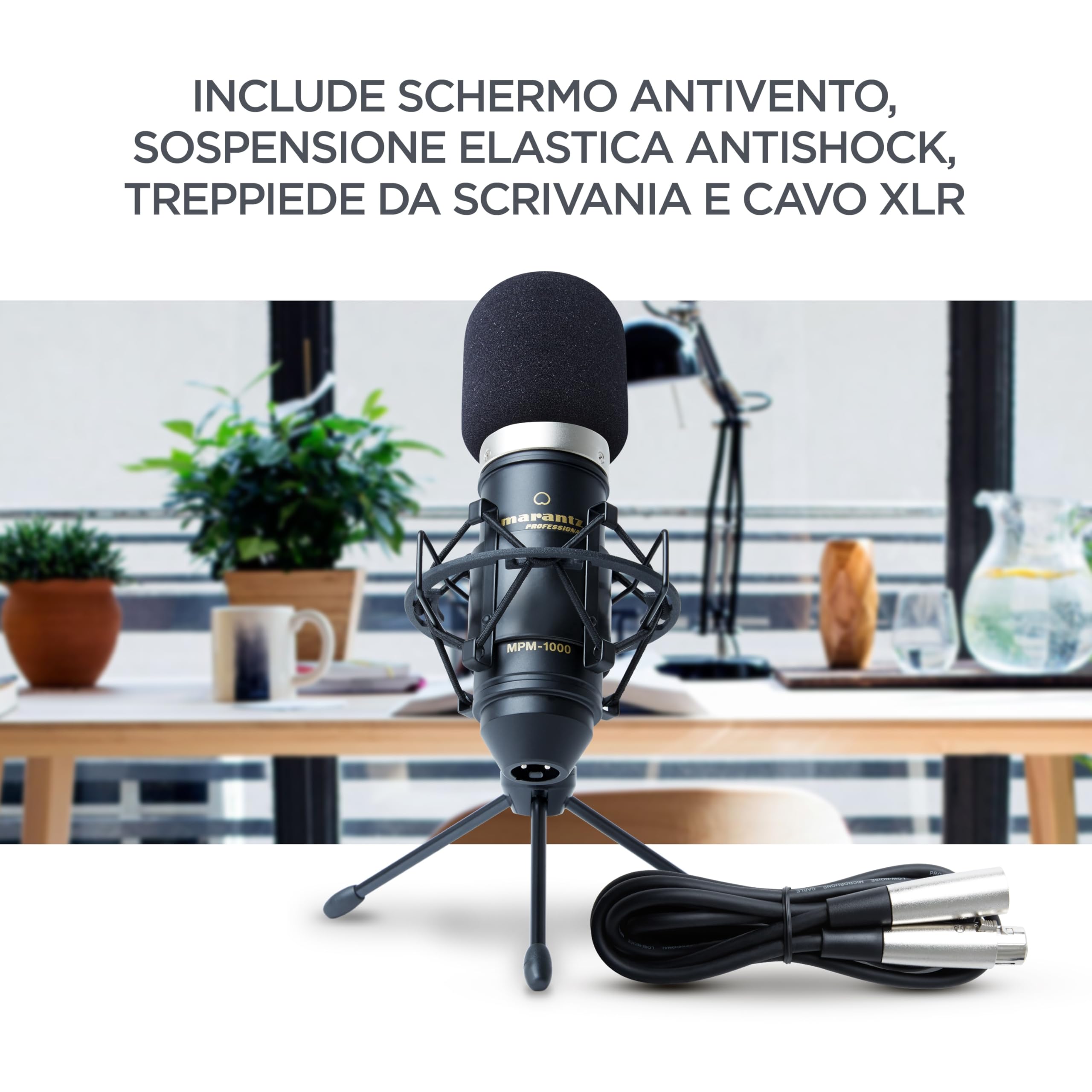 Marantz Professional MPM-1000 - Microfono da Studio a Condensatore XLR con Supporto da Tavolo e Cavo per Podcast, Streaming, Canto, Telelavoro e Giochi