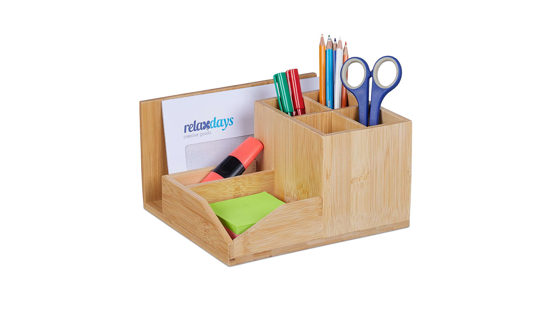 Organiseur De Bureau En Bambou – 7 Compartiments – Dimensions 11x21x19 Cm – Pour Stylos, Documents, Fournitures