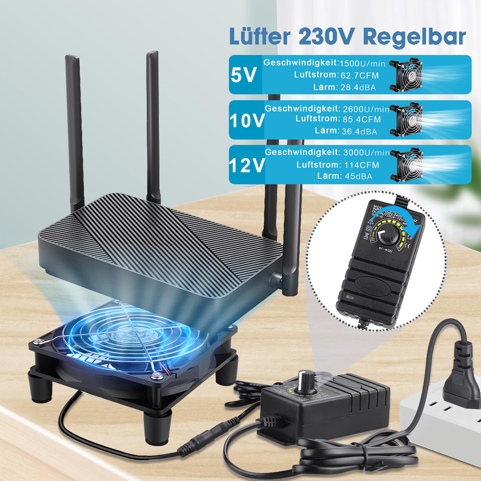 GDSTIME 120mm Lüfter 230V 120 x 120 PC Computer Lüfter 220V 120mm Gehäuselüfter mit DC 4V - 12V Einstellbare Geschwindigkeiten Kontrolle für Laptop TV Box Router Schrank Wechselrichter