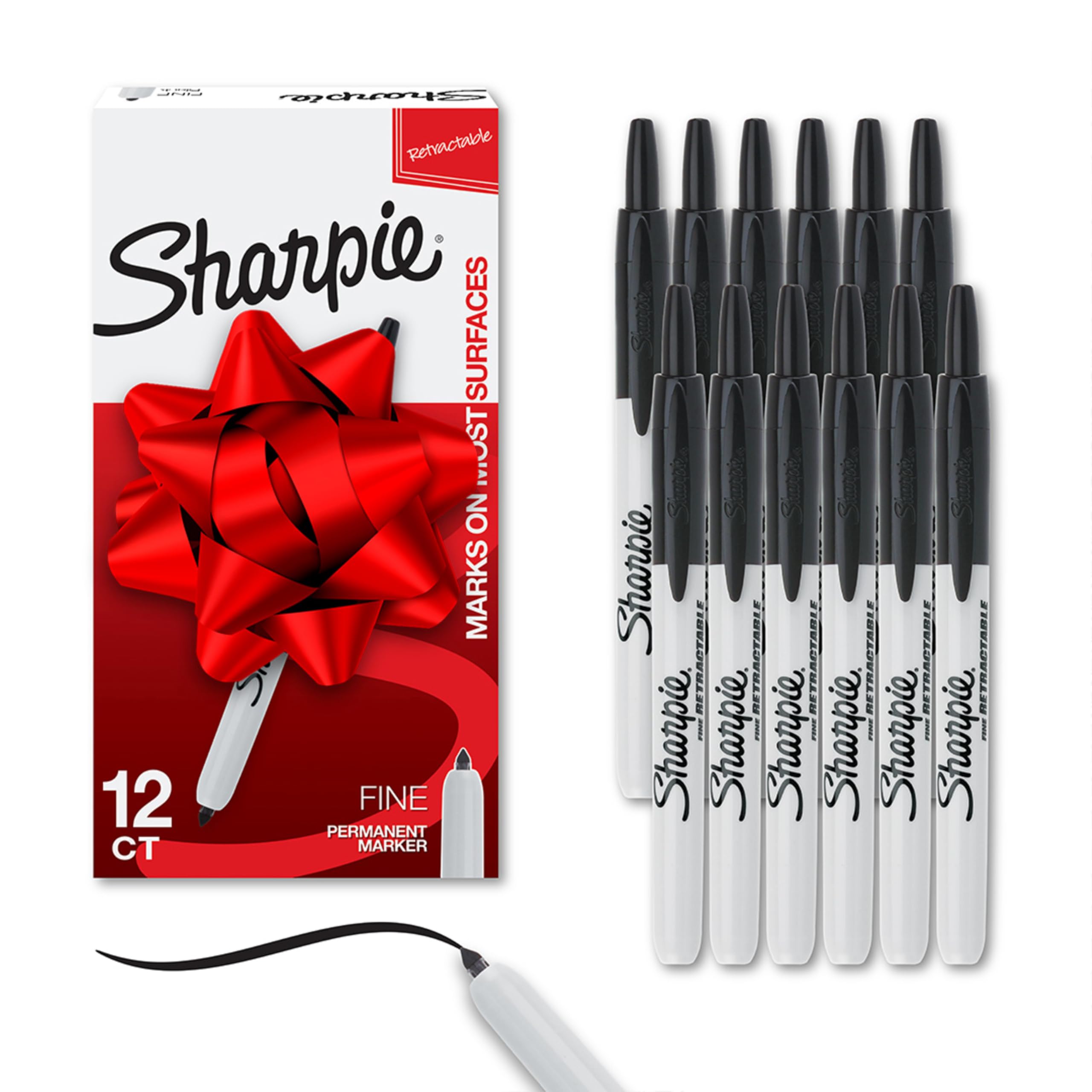 Sharpie Retractable Permanent Markers Fine Tip Marker Set Office Supplies Teacher Supplies Black 12 Count