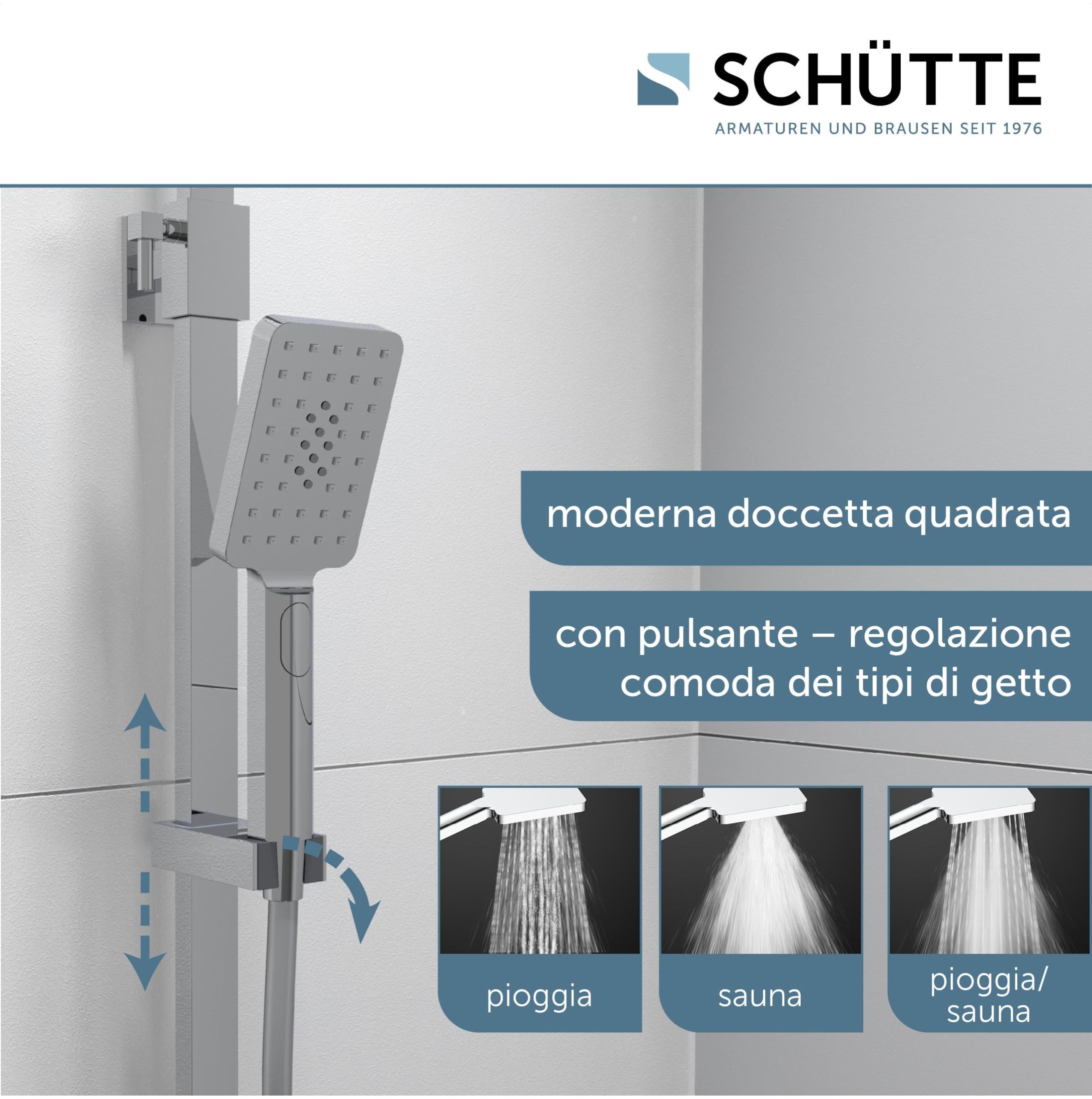 Schütte Sistema termostato e ripiano in Vetro – Set 30 x 30 cm, Pioggia con Supporto a Parete e soffione – Pannello Colonna Doccia in Cromo 60531, Cromato/Antracite, 350 x 1200 x 520 mm