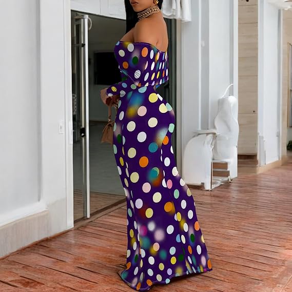 Summer Backless Off Shoulder Dress for Women Long Sleeve Flowy Hem Floor Length Sundress