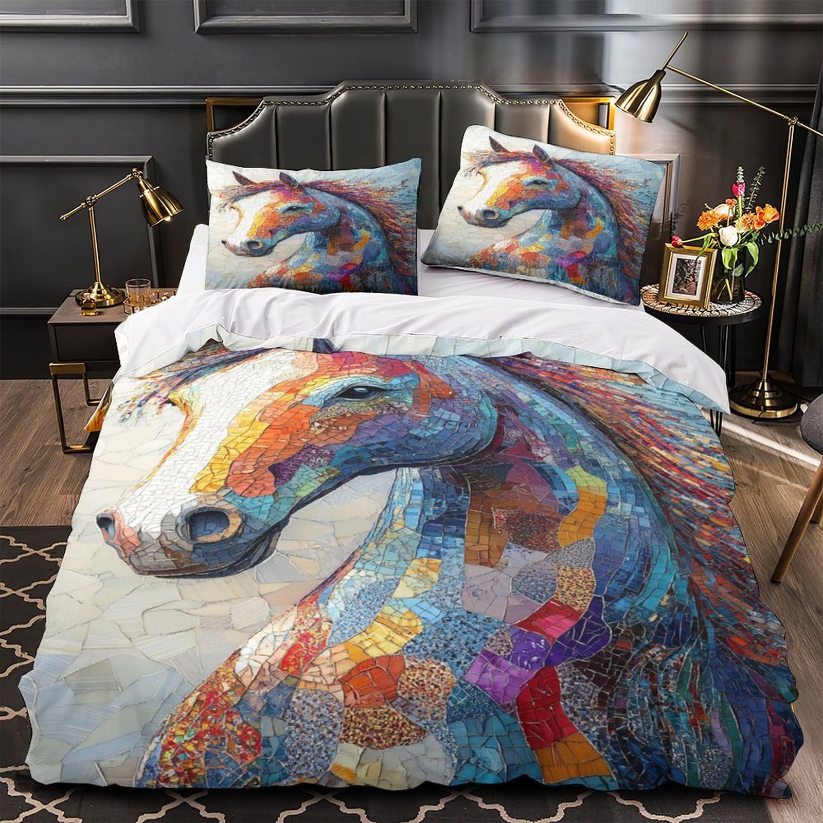 Housse de couette chevaux colorés pour sublimer la décoration d'une chambre d'adulte