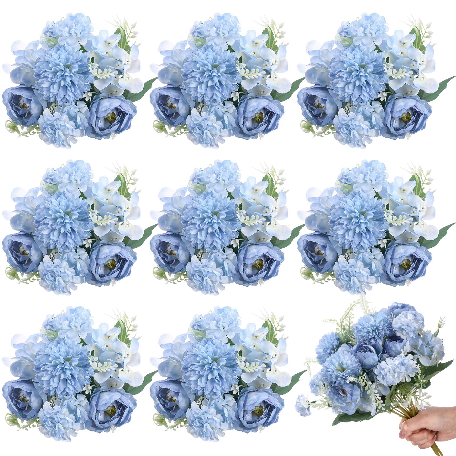 Photo 1 of Lyrow 8 Pcs Peony Artificial Flowers Fake Silk Hydrangea Bouquet Elegant Peony Flowers for Wedding Decoration Faux Realistic Floral for Home Party Table Centerpieces Arrangement (Gradiente Blue)
