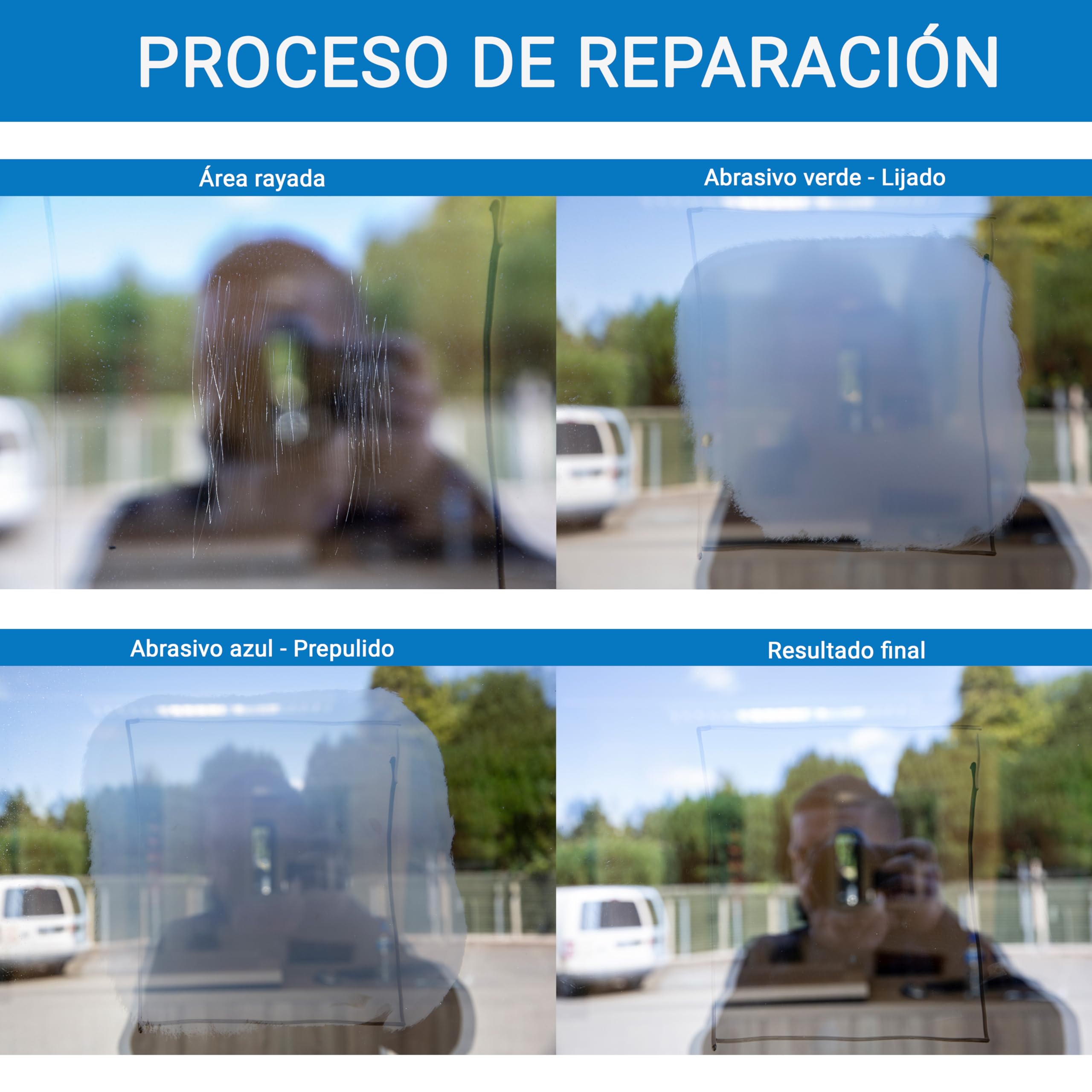 Glass Polish 125mm Pro Kit de Eliminación de Arañazos para Pulido Profesional de Vidrio, Elimina Arañazos, Graffiti, Daños por Agua y Grabado con Ácido, Restaura el Estado Original - GP25022