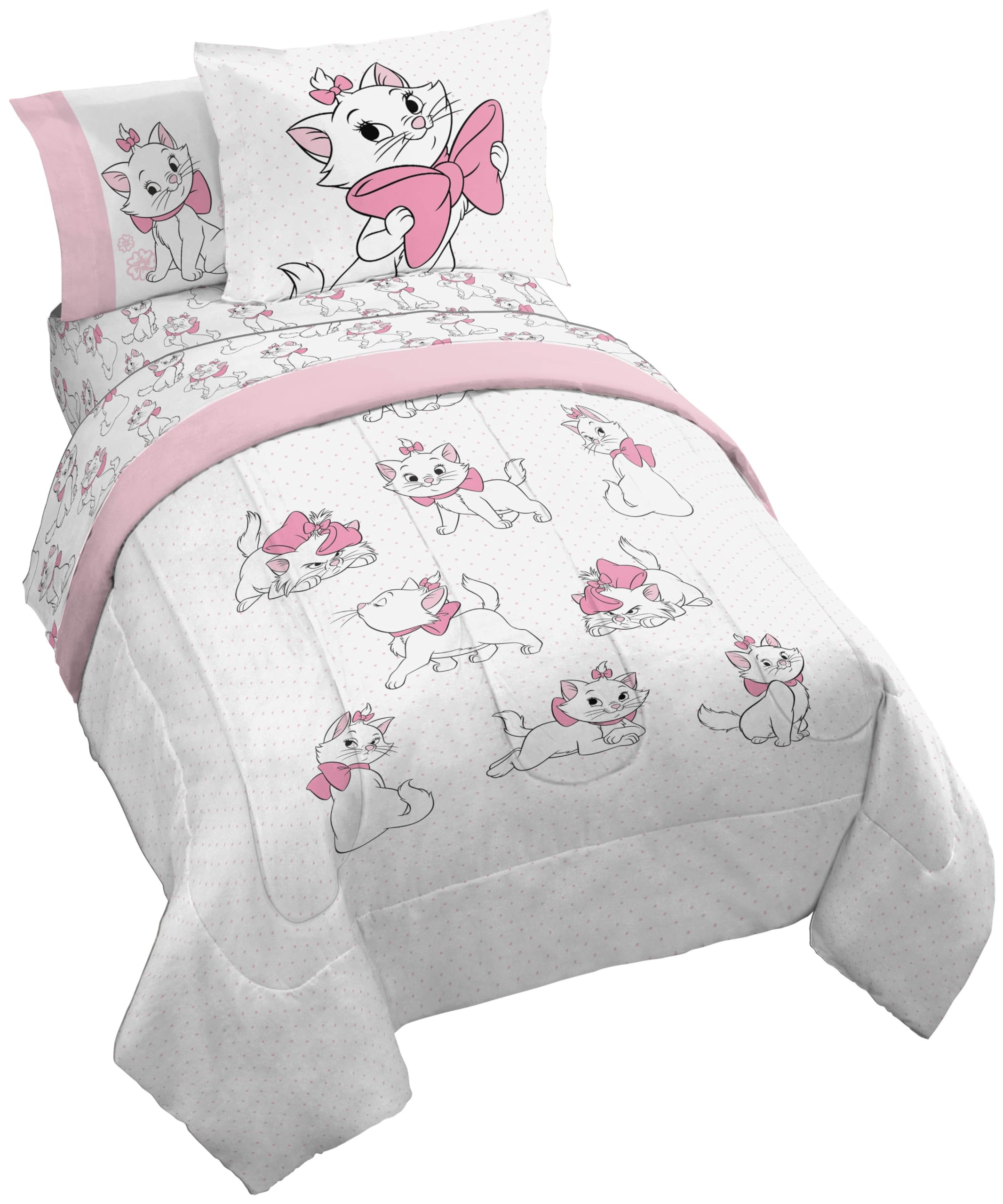 Jay Franco Kids Comforter Set Includes Sheets and Pillow Covers - Soft and Cozy Bed Set for Stylish Room Decor, White - Aristocats, 5 Piece Twin Size Bedding