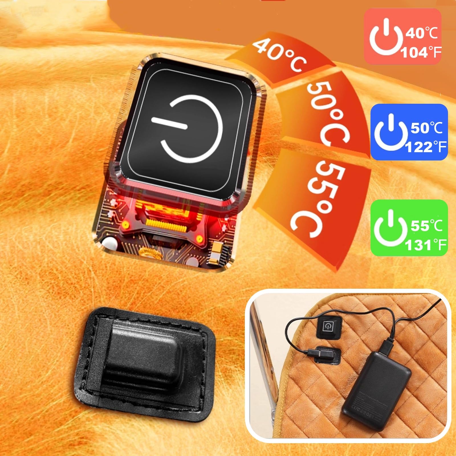 Esterilla Electrica USB, Almohadilla Electrica para Silla de Oficina, Esterilla Calor con Amplia Zona de Calefacción, Manta de Calor con 3 Niveles de Temperatura(Yellow)
