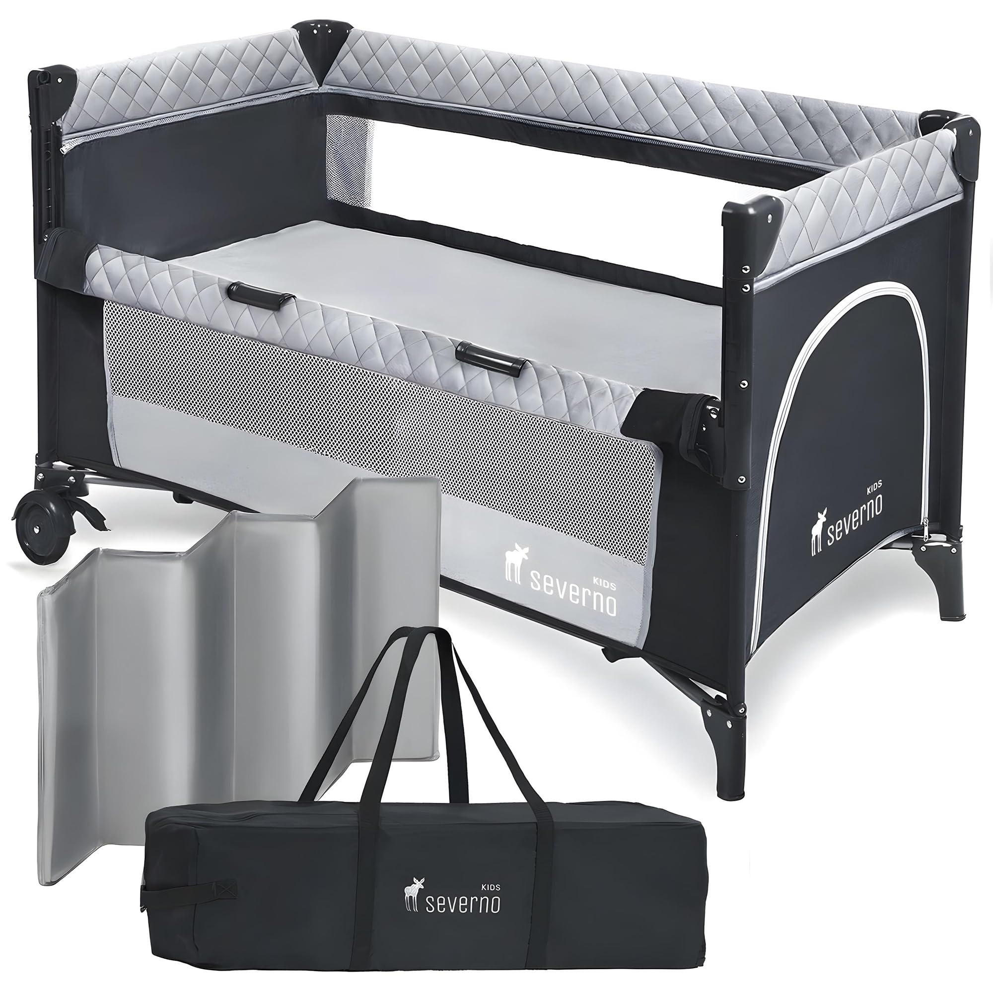 SEVERNO Baby Travel Cot in a nursery setting