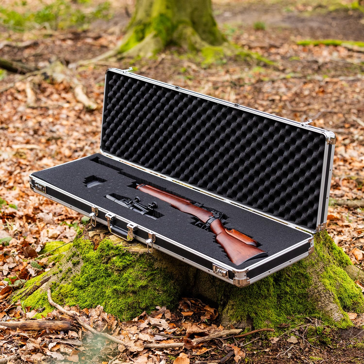 HMF 14404-02 Maleta de Aluminio para Armas y Rifles con Espuma | 96 x 36 x 12 cm | Negro