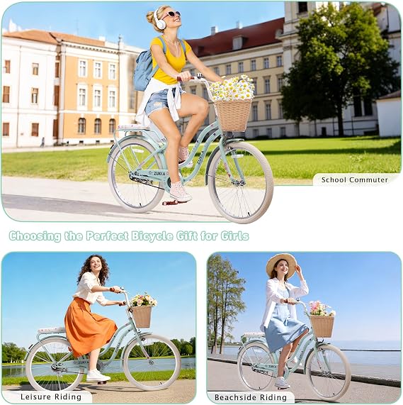 ZUKKA Kids Bike 20/24 Inch Girls Bike with Basket Single Speed Cruiser Bike Dual Brake System for Over 7 Years Old Kids, Multiple Colors