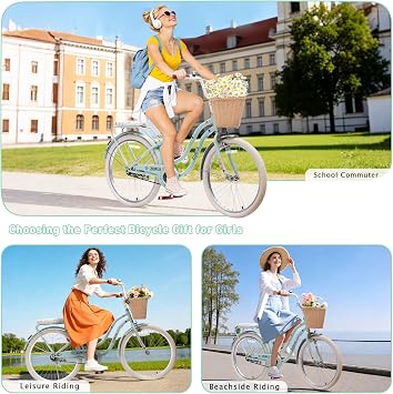ZUKKA Kids Bike 20/24 Inch Girls Bike with Basket Single Speed Cruiser Bike Dual Brake System for Over 7 Years Old Kids, Multiple Colors