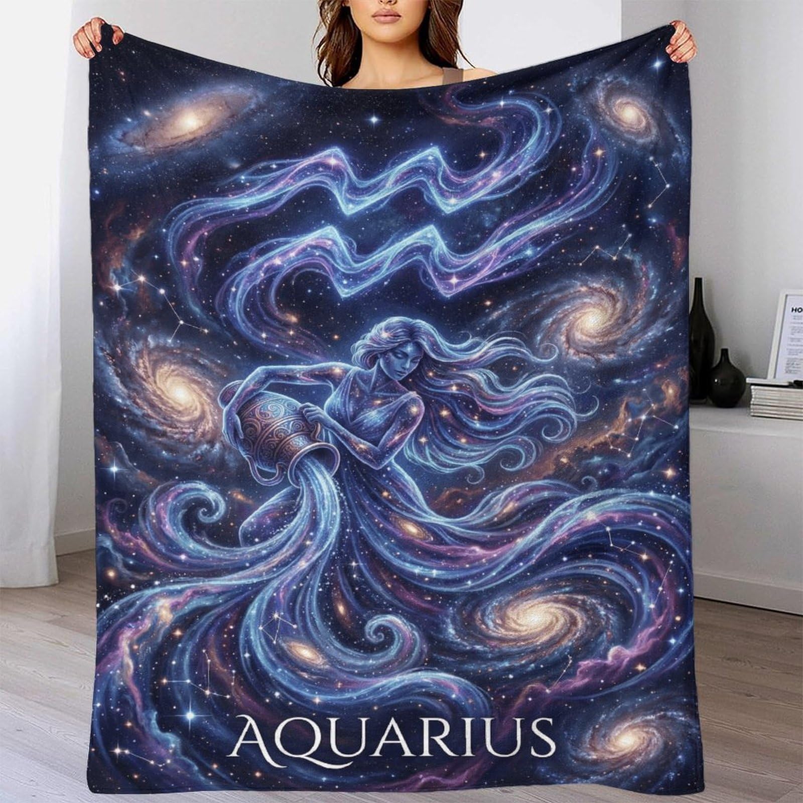 W7C8U2X3 Aquarius Zodiac for Flannel Throw Blanket, Bedroom Sofa Couch