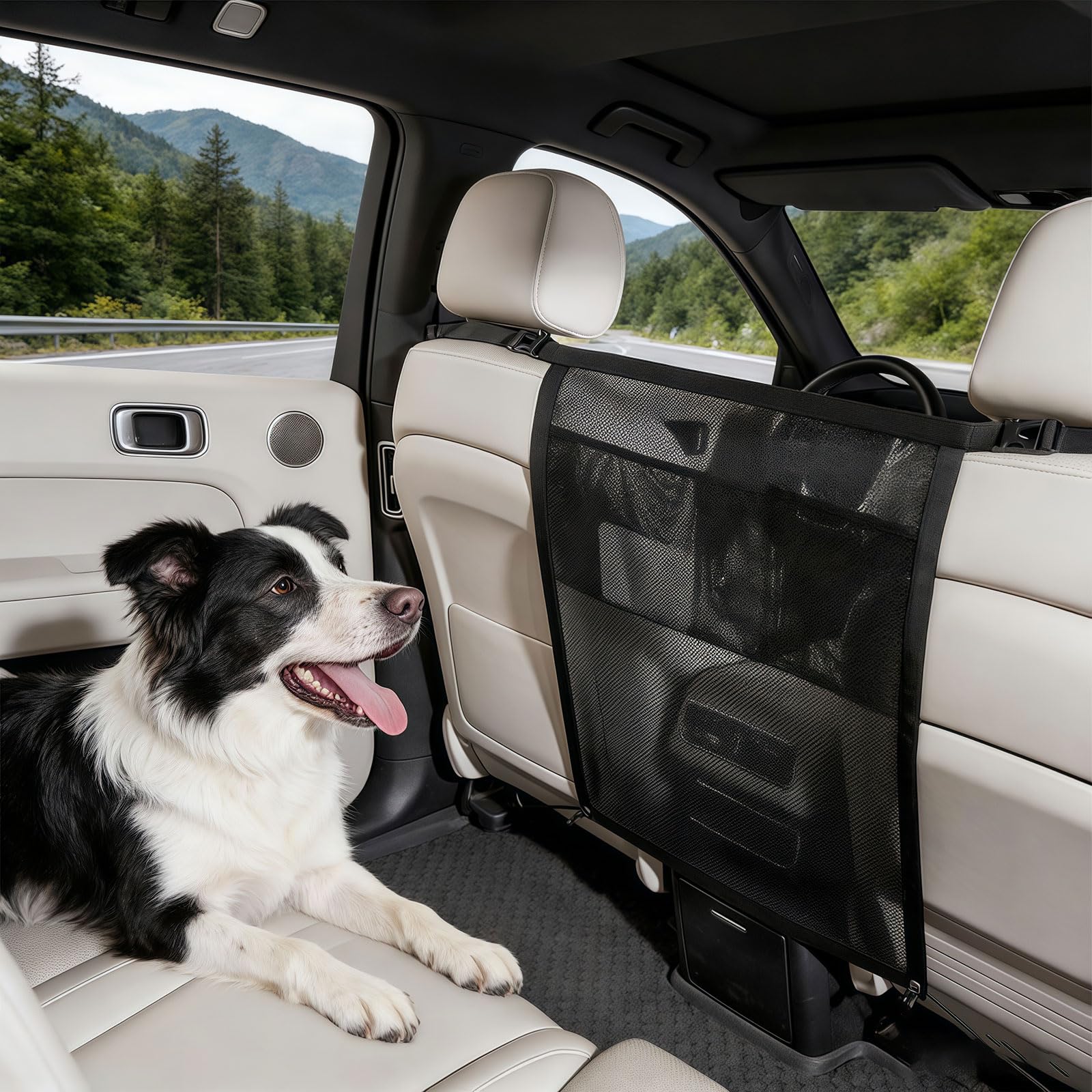 Higijapuf Dog Guard For Car Boot, Dog Barrier With Mesh Pocket, Universal Pet Divider For Back Seat Or Boot, Cargo Net Fits Car SUV Truck, Travel Rear Seat Organiser Storage