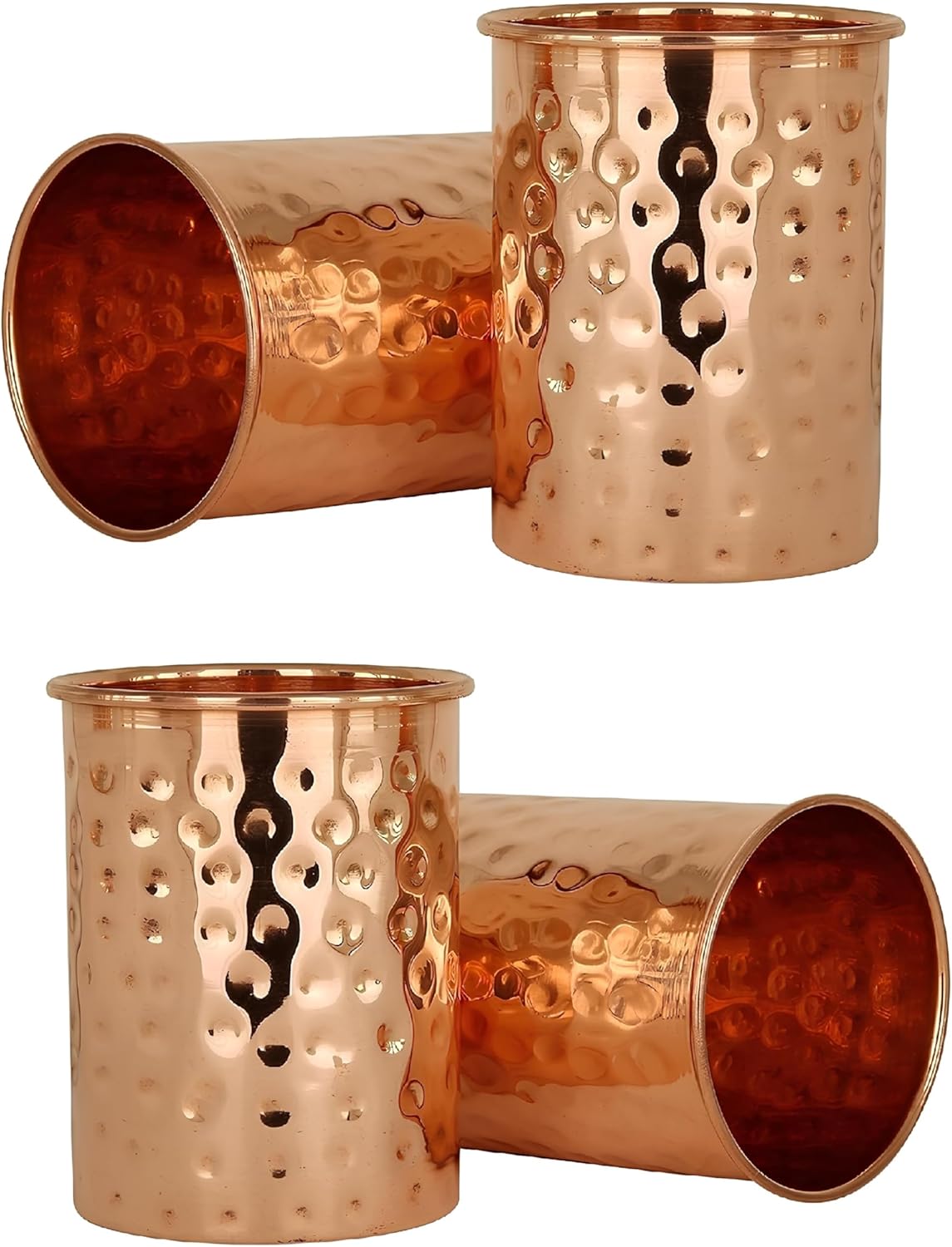 100% Pure Copper Hammered Design Tumbler with Ayurvedic Health Benefits | 300ml, 4Pcs | Drinking Serving Water Copper Utensils Glass