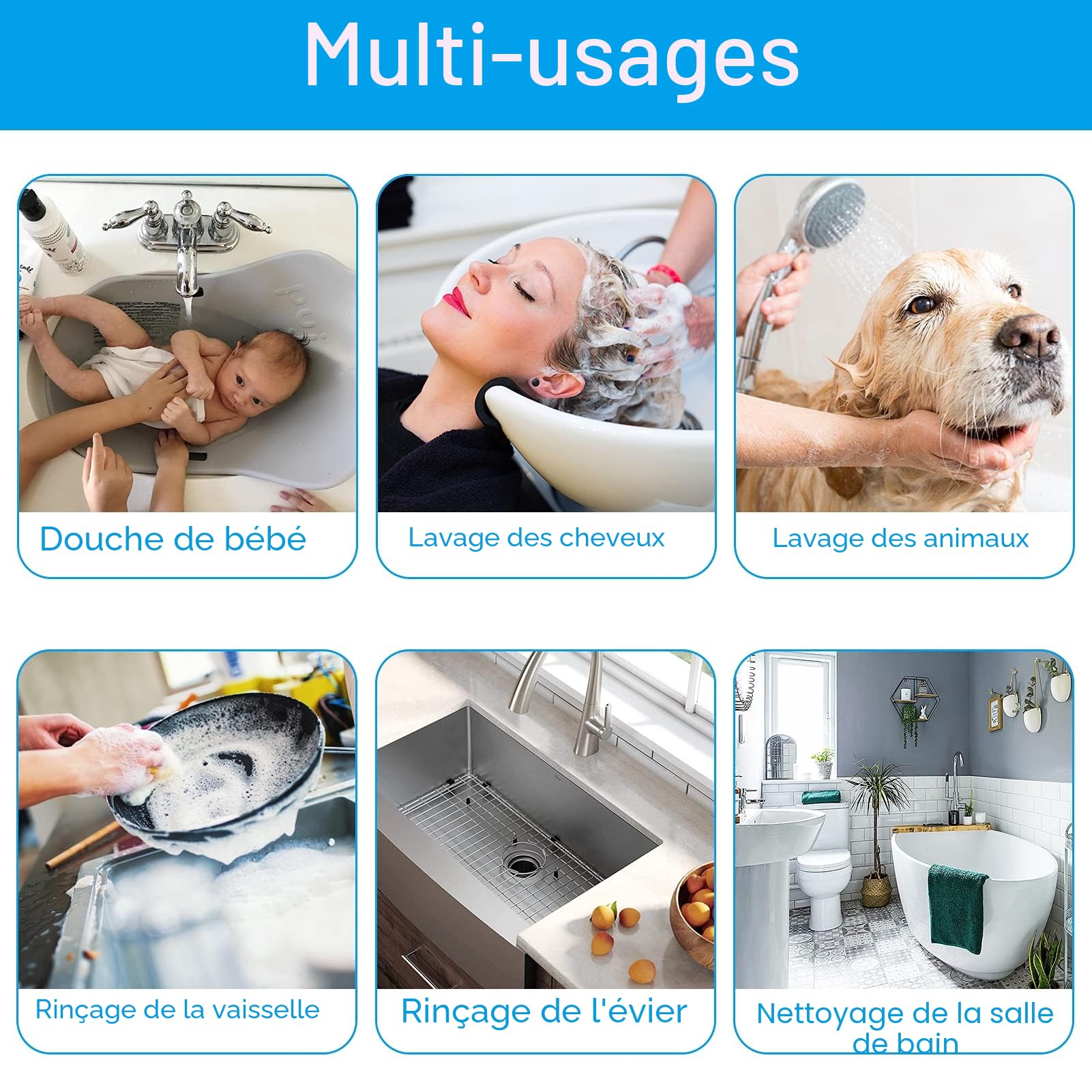 3 Modes Douchette Lavabo Salle de Bain avec Tuyau Télescopique de 2m et Support, Ensemble Pommeau Douche pour Lavabo avec 3 Voies Valve Inverseur de M22-24 G1/2(Gris Tuyau)
