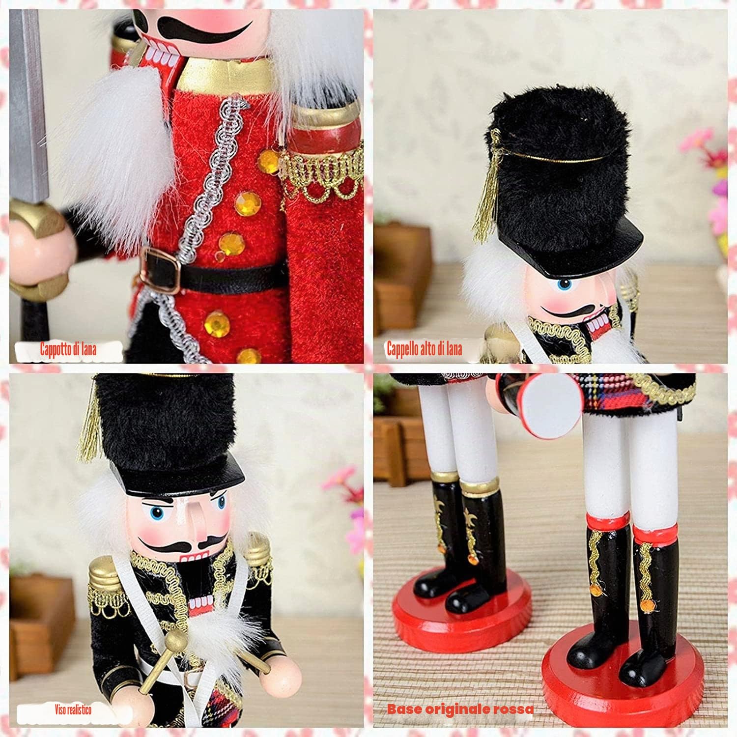 KAHEIGN 2 Pezzi Soldati Schiaccianoci di Legno, 2 Stile 30CM Figure Tradizionali dello Schiaccianoci di Natale Soldato Dipinto in Legno di Pino Premium per Casa Camino Decorazione (Tamburo & Spada)