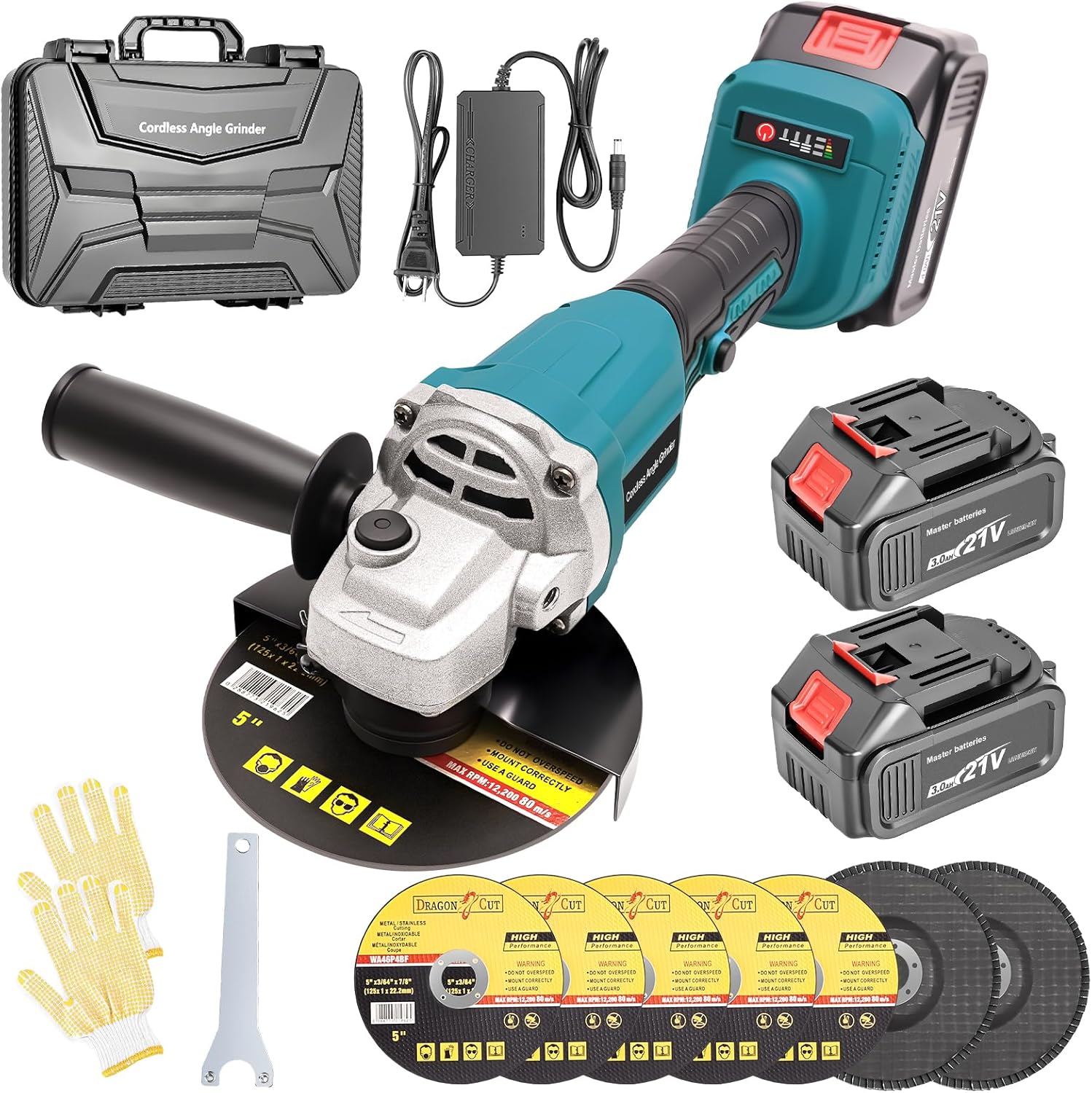 Cordless Angle Grinder Tool, Power Angle Grinders with 2 * 4.0ah Battery, 8500 RPM Brushless Power Motor 4-1/2-Inch To 5-Inch Electric Grinder Tool Set for Cutting, Grinding, Polishing