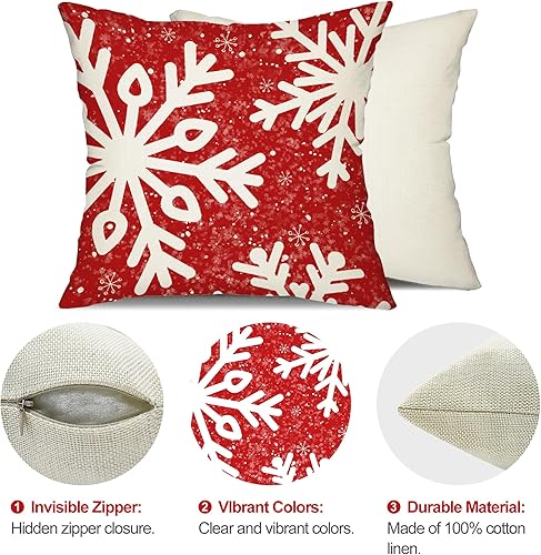 Miniatura 6 de DFXSZ Juego de 2 fundas de almohada de Navidad de 18 x 18 pulgadas, diseño de copo de nieve blanco, rojo, decoración de invierno y Navidad para el