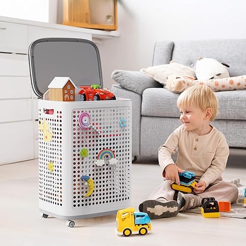 Miniatura 6 de DTK Caja de almacenamiento de juguetes con ruedas, baúl grande de juguetes para niños, caja de juguetes para bebés para niños, niñas, organizador de