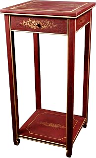 ORIENTAL FURNITURE Muebles Orientales asiático Muebles y decoración con Chino Ming Lacado Planta Soporte con cajón, Color Rojo Mate