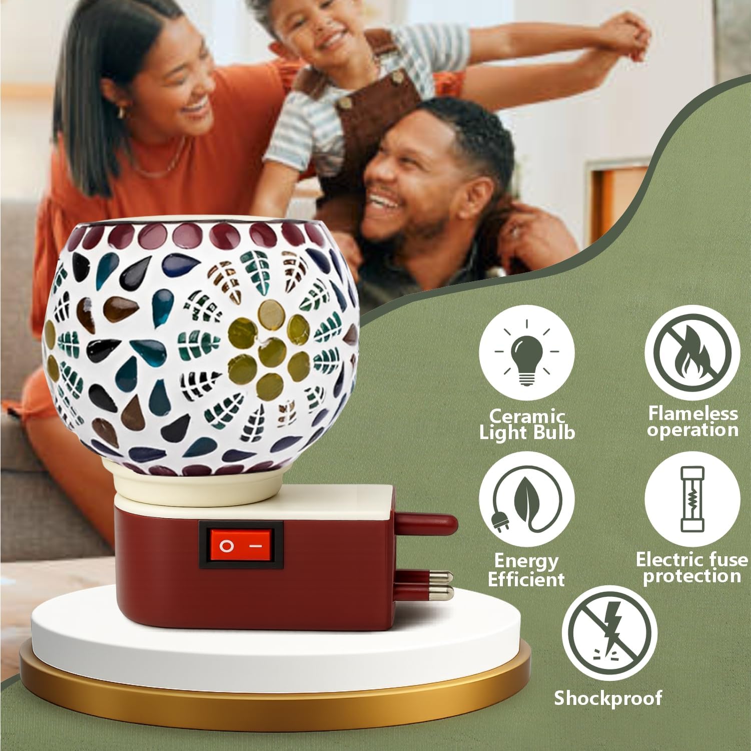 JD FRESH Ceramic Kapoor Dani Lamp/Electric Camphor Diffuser Burner for Pooja/Multipurpose Incense Aroma Kapoor Dani/Bakhoor Burner/Night lamp for Home/Office/Meditation & Mosquito Repellent (JD-1031) 2