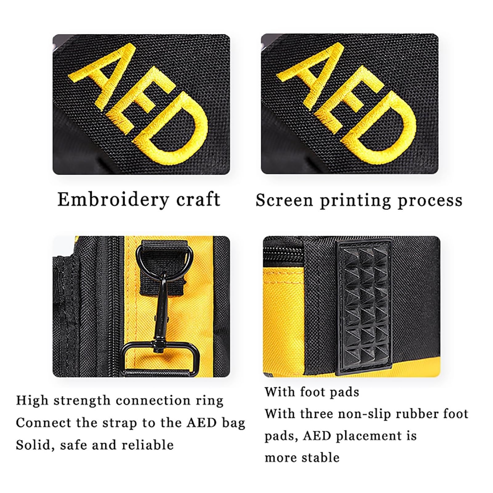 Sac de défibrillateur AED, pochette de défibrillateur, sac de rangement portable for DEA, conteneur d'instruments d'urgence avec bretelles réglables et bandes réfléchissantes, for la maison, le bureau