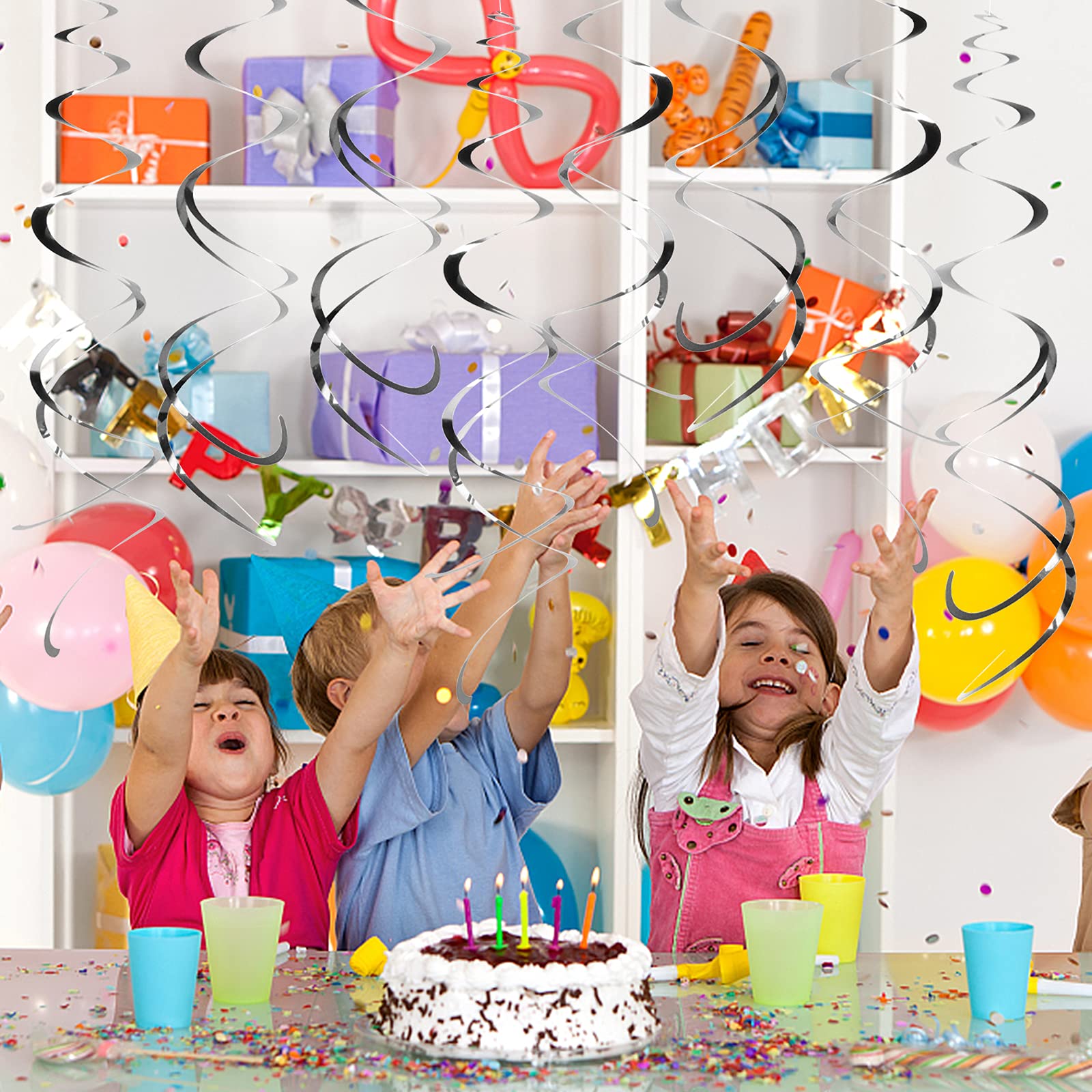 30 Pcs Tourbillons Suspendus Argent - Guirlandes Spirales Décoration Fête Anniversaire