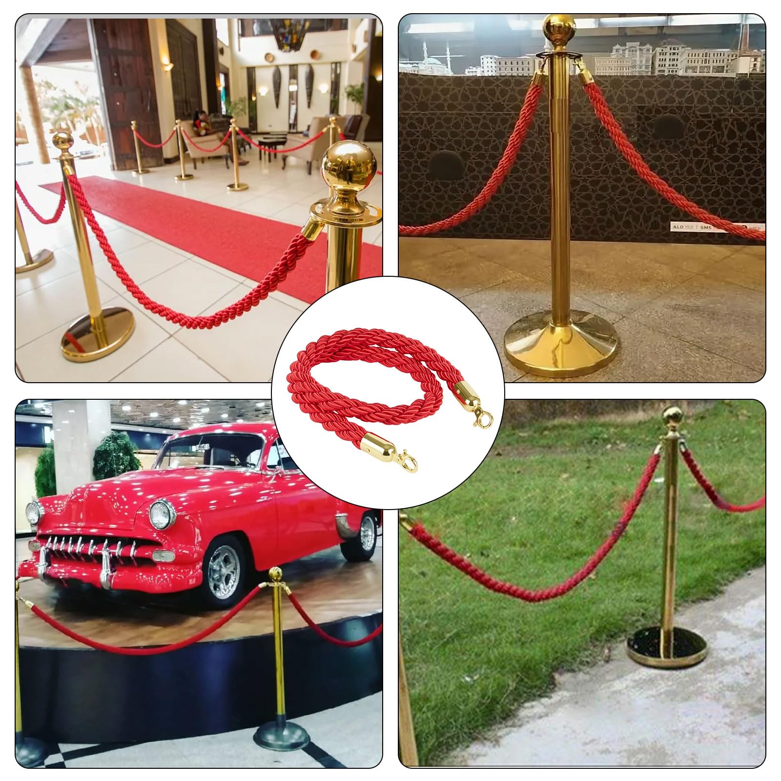Corde de Guidage 1.5m Rouge pour Contrôle des Foules Hôtel Cinéma