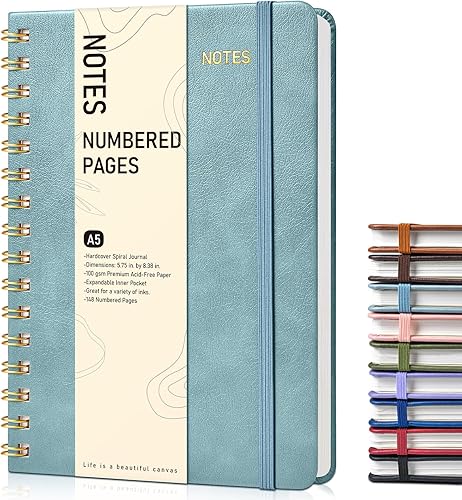 Miniatura 19 de Cuaderno de espiral A5, encuadernado, tapa dura, unisex, papel de 3.53 oz/m², rayas universitarias, para diario, escribir y tomar notas, 5.75 x 8.38