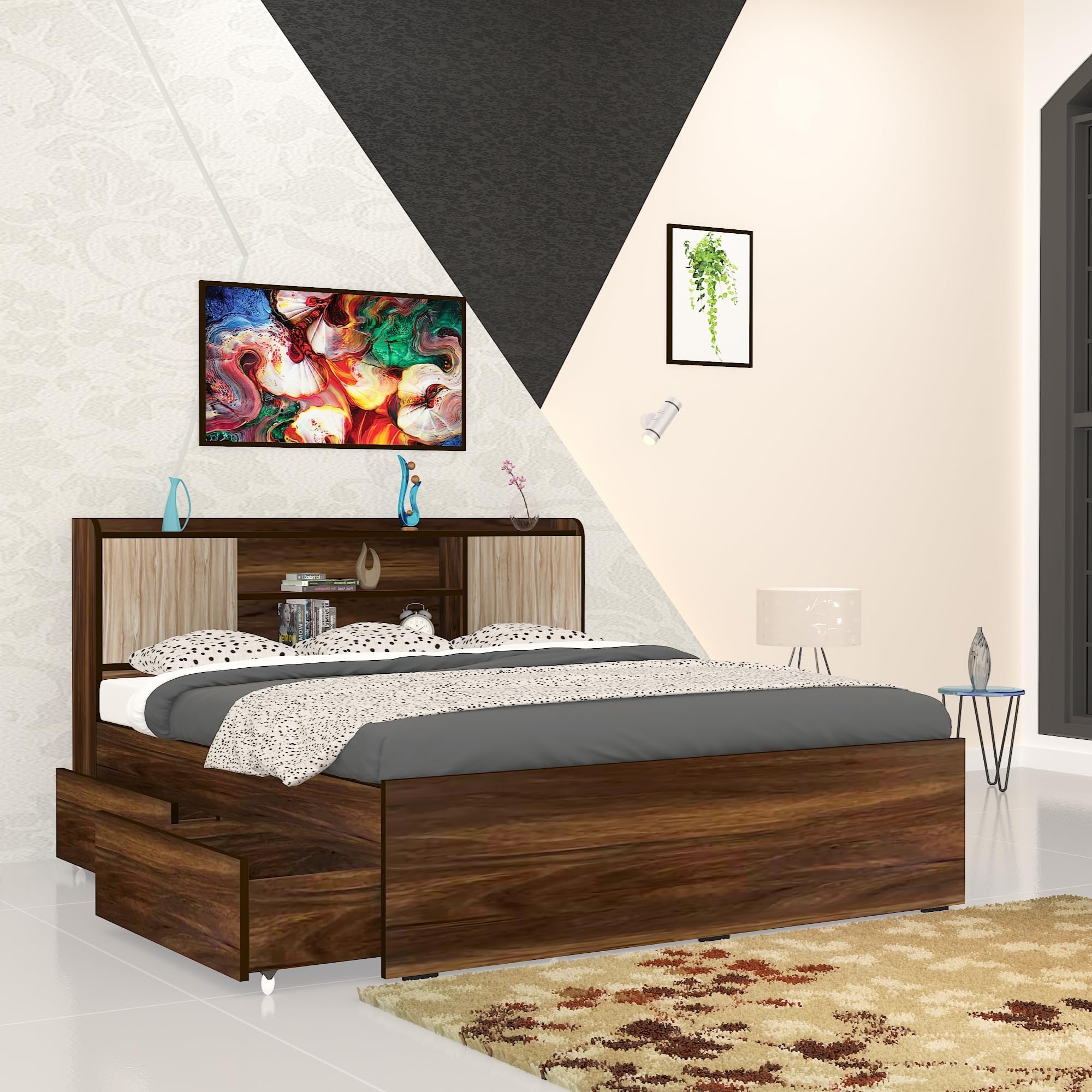 The MM Furniture store: Blissful Queen Size Bed with Left Drawer, Engineered Wood, Headboard Storage, 2 Compartment Boxes & 2 Drawers (60 by 78) (Blissful) (B0CG9WF16N) Amazon Price History, Amazon Price Tracker
