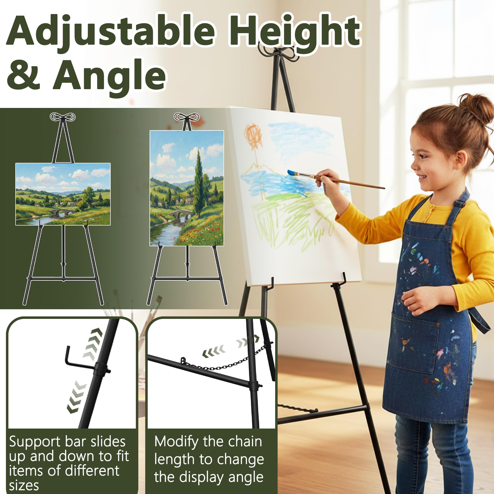 Cavalletto nero per cartello, cavalletto regolabile da 140 cm per esposizione, cavalletto in metallo resistente (tubo rotondo)