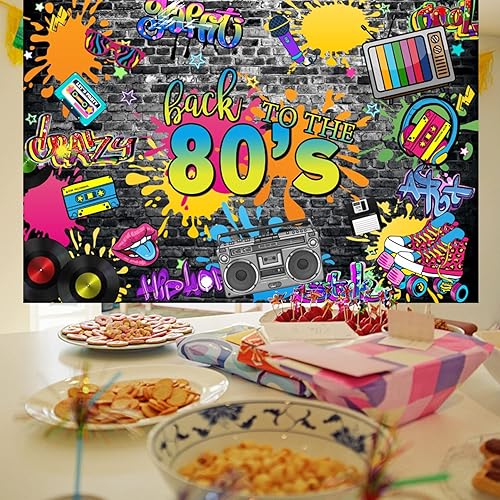 Miniatura 2 de CSFOTO Fondo de fiesta de regreso a los años 80 de 7 x 5 pies, fondo colorido de graffiti para fotografía de pared, música retro, rock punk,