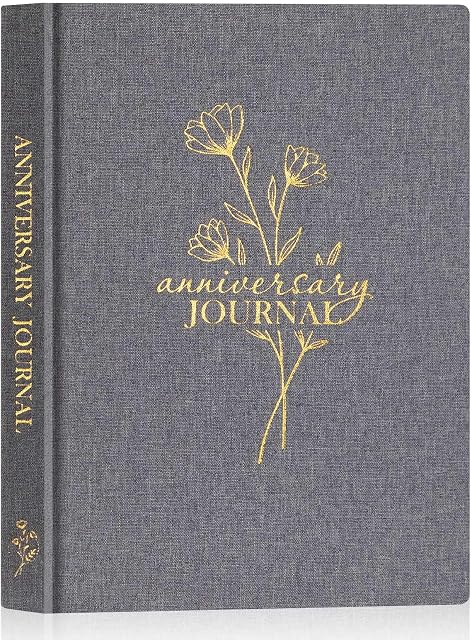 Lanpn Wedding Anniversary Journal Notebook - Linen First Year to 70th Anniversary Scrapbook Memory Book for Couples - Newlywed Marriage Journal Wedding Anniversary Book Gifts (Grey, 190 Pages)