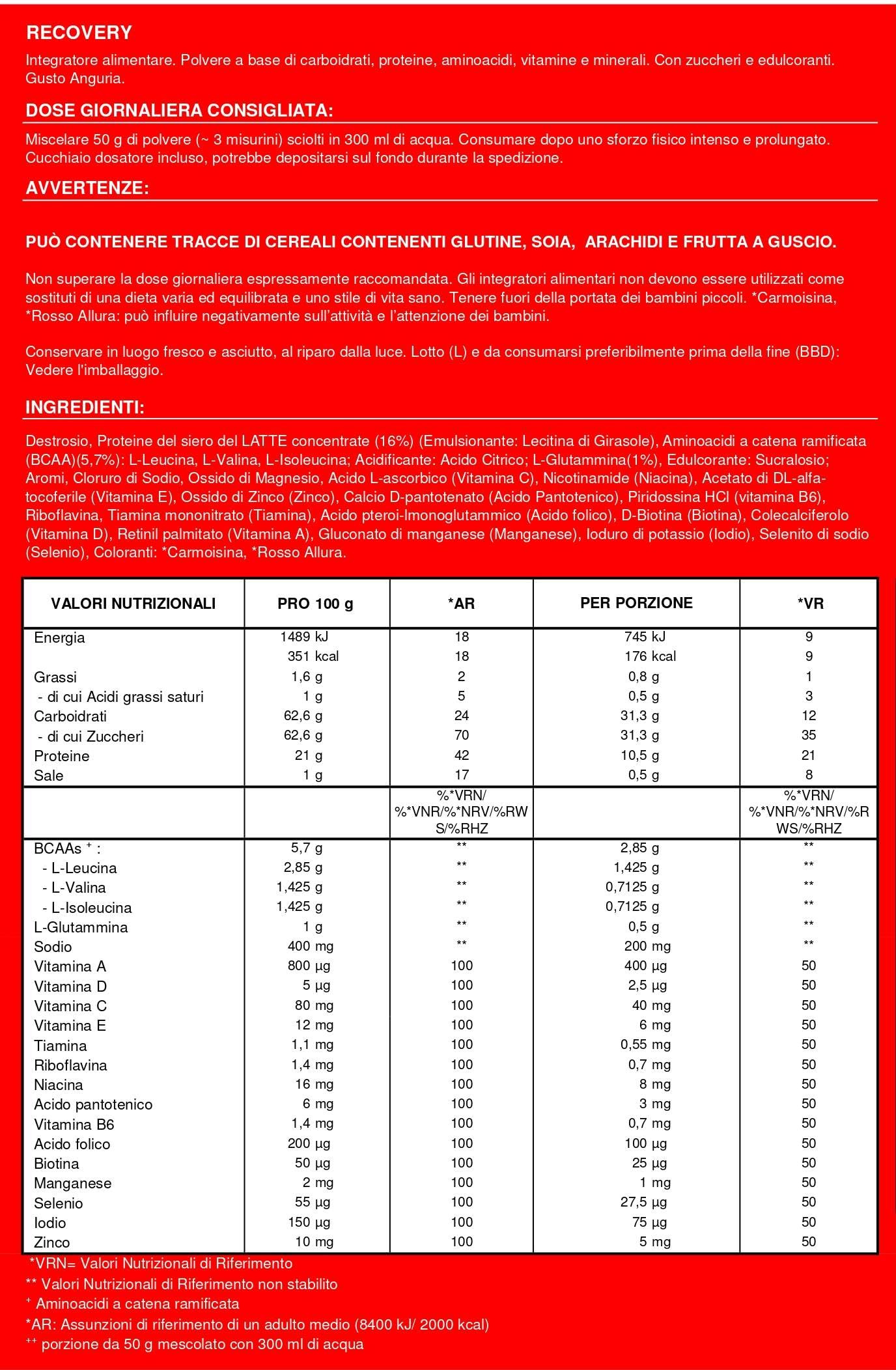 VITALDIN SPORT Protein & Carb Complex Recovery – Bevanda in Polvere per Recupero con Proteine Whey, Carboidrati, Elettroliti, BCAA, Glutammina, Vitamine – Energia e Recupero Muscolare; Anguria – 750 g