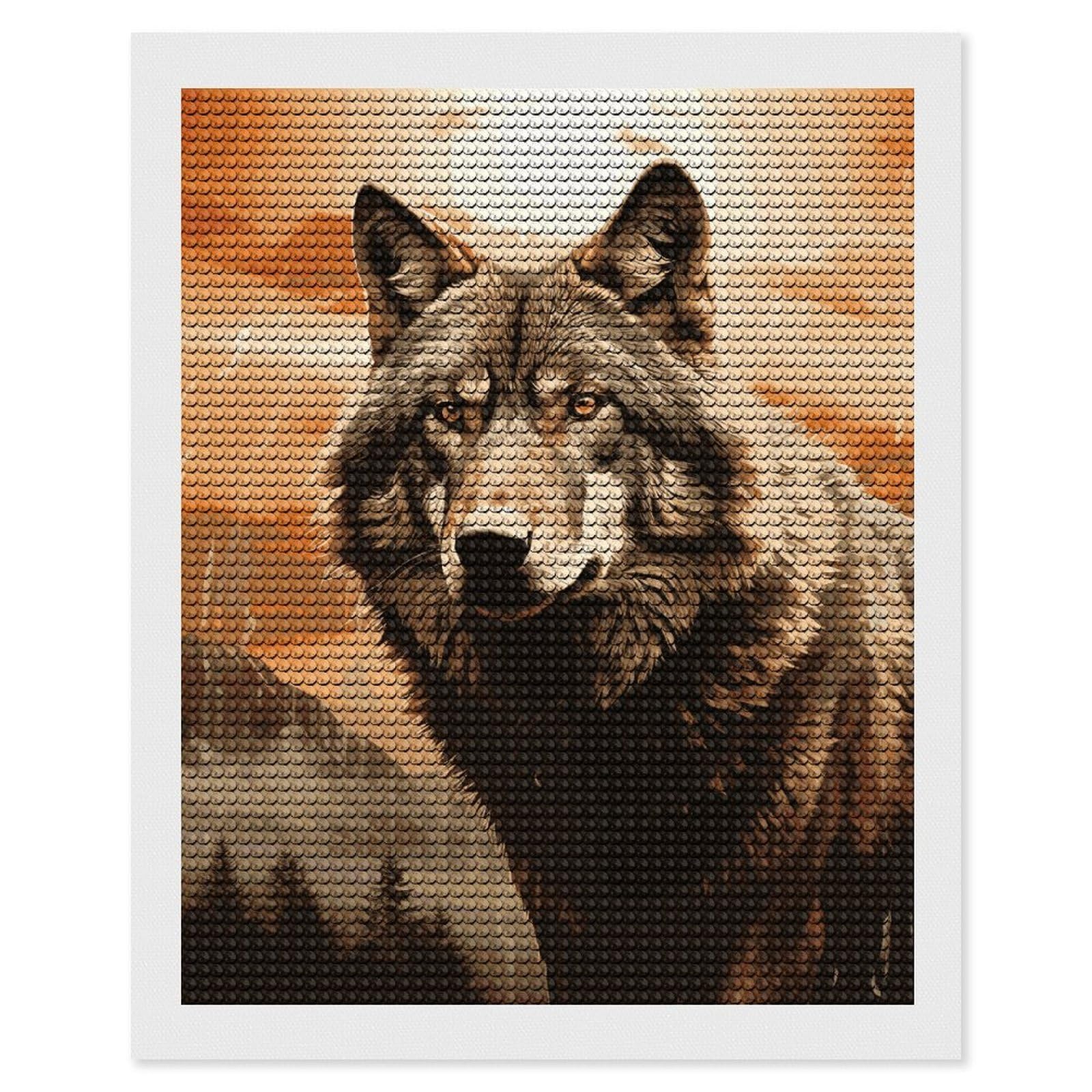 FekiLoot Wolf Sunest Diamond Art Kits for Adults, 5D Aurora Diamond Painting Kits for Beginners DIY Full Drill Dots Gem Art Paint Crafts for Home Wall Decor 16"x20"