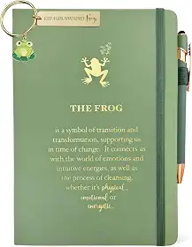 Caderno feminino de 200 páginas para amantes de sapos, diário de sapo, verde sálvia, forrado com caneta e chaveiro, presentes temáticos de sapo, ideias inspiradoras de presente para sua irmã amiga