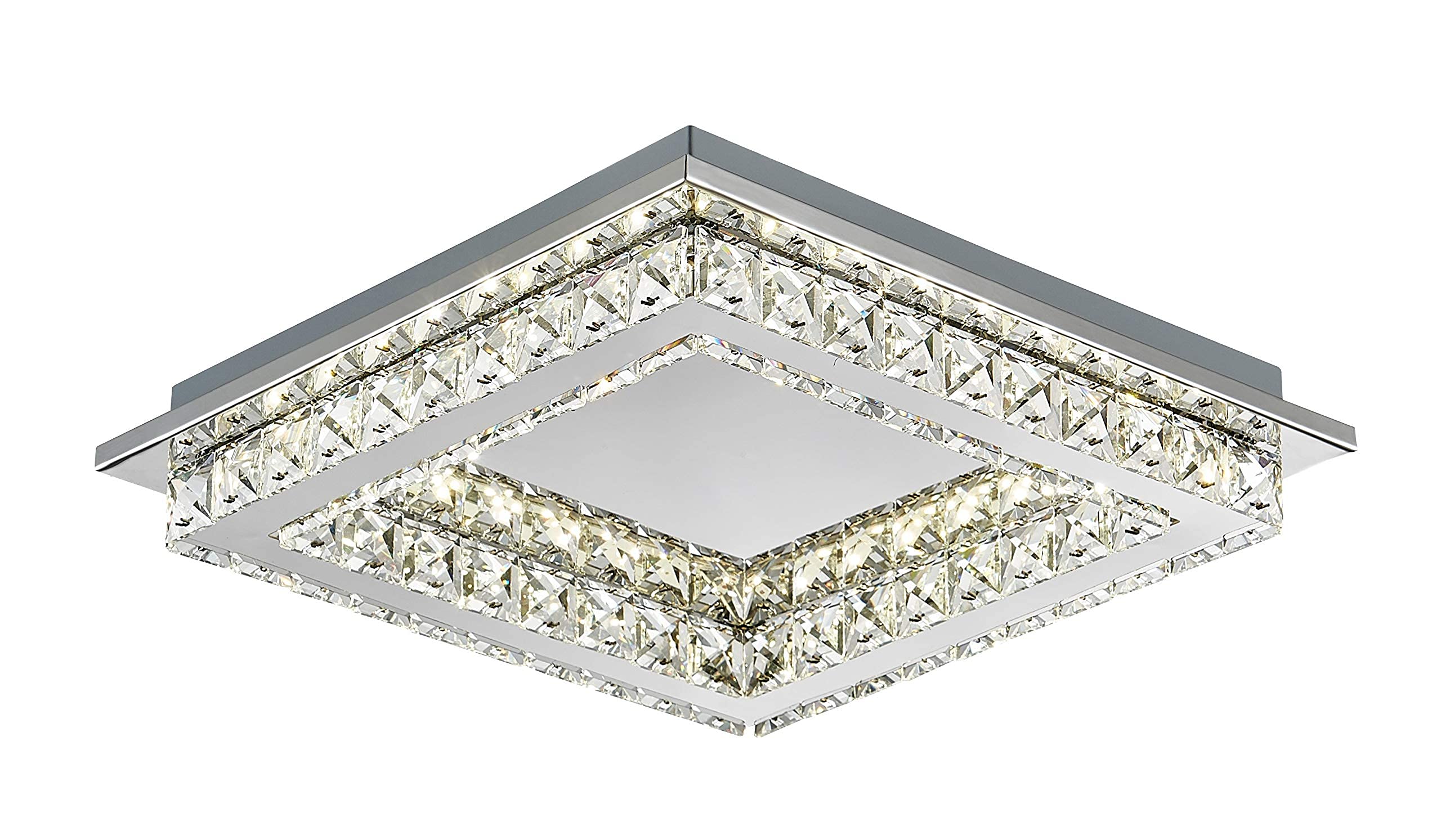 Am - Light Outstanding Square Shaped Ceiling Light, with Semi Crystal Edge, Elegant Chrome Finish for Living room, Bedroom and Hallway Size : 35cm [Energy Class A+]