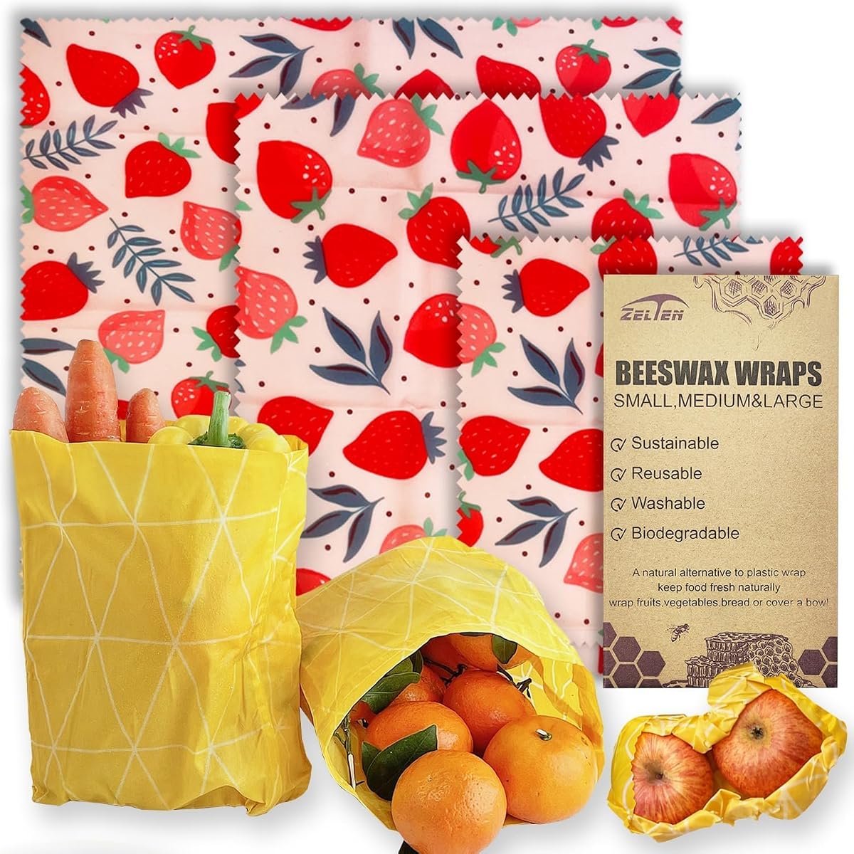 Reusable Beeswax Wrap - 9 Pack Eco-Friendly Beeswax Wraps For Food, Organic, Sustainable, Biodegradable, Zero Waste, Plastic-Free Food Storage